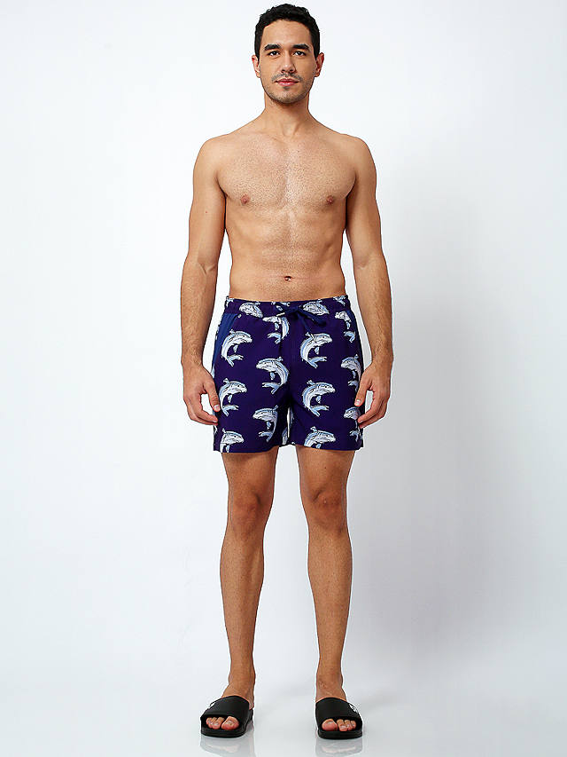 Randy Cow Shark Print Swim Shorts, Blue