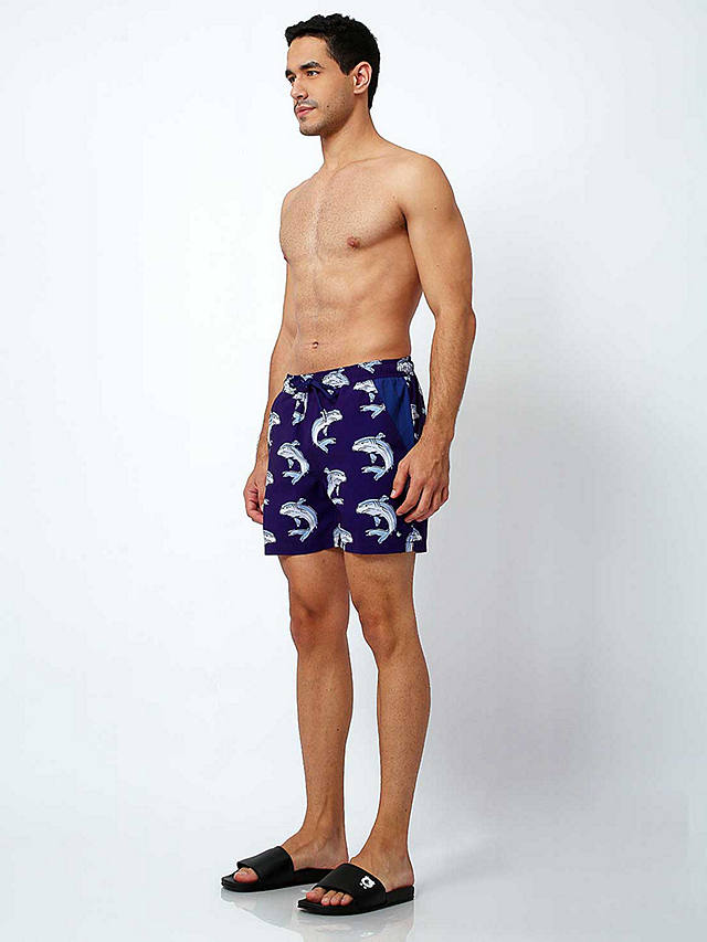 Randy Cow Shark Print Swim Shorts, Blue