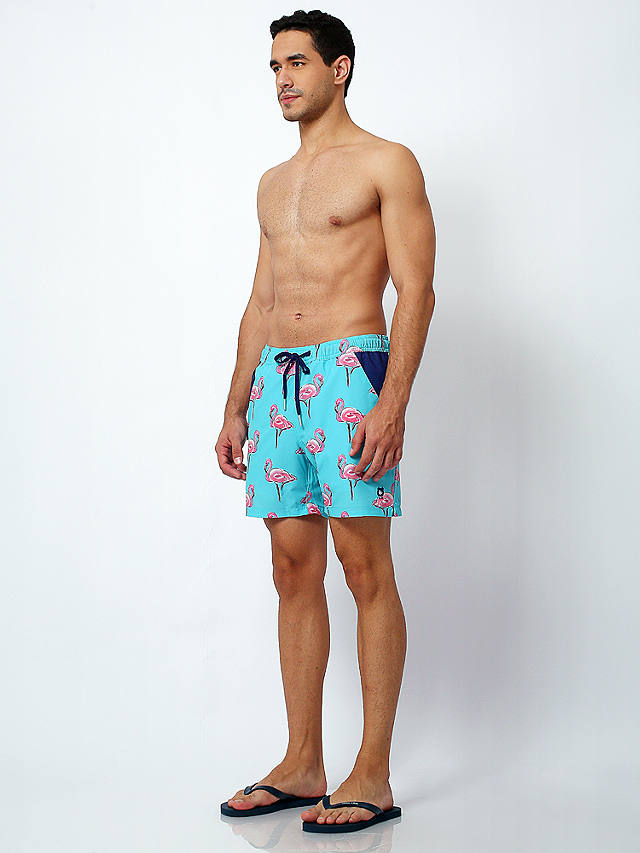 Randy Cow Flamingo Print Swim Shorts, Blue