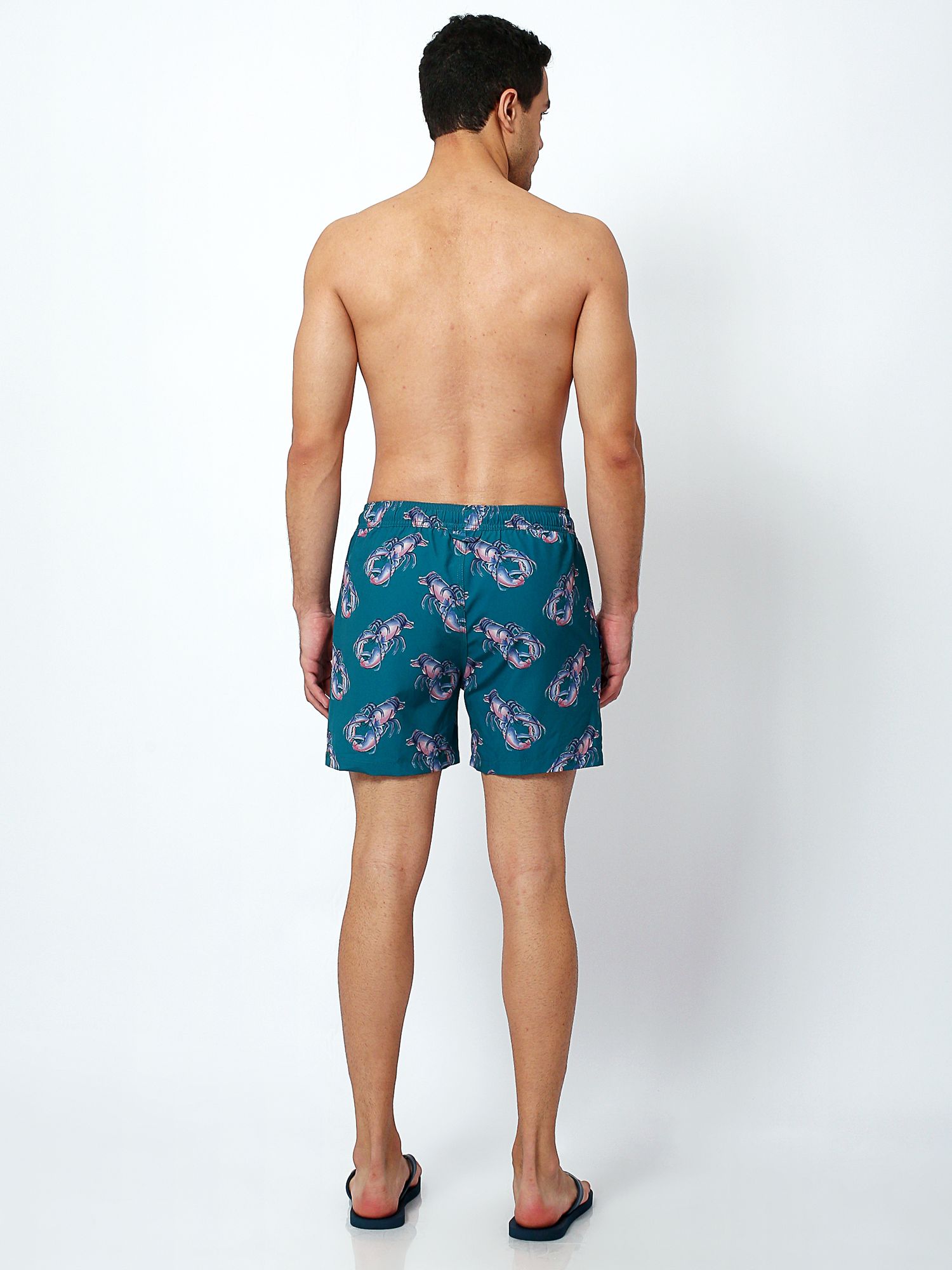 Randy Cow Lobster Print Swim Shorts, Green, XS
