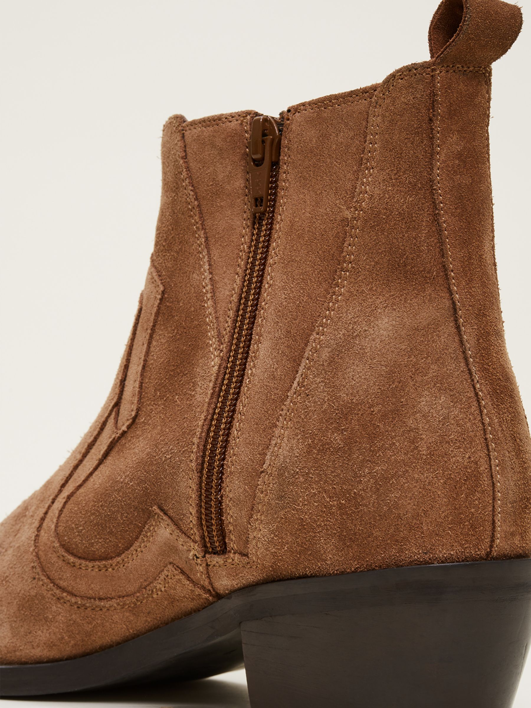 Phase Eight Suede Cowboy Ankle Boots, Tan, 3