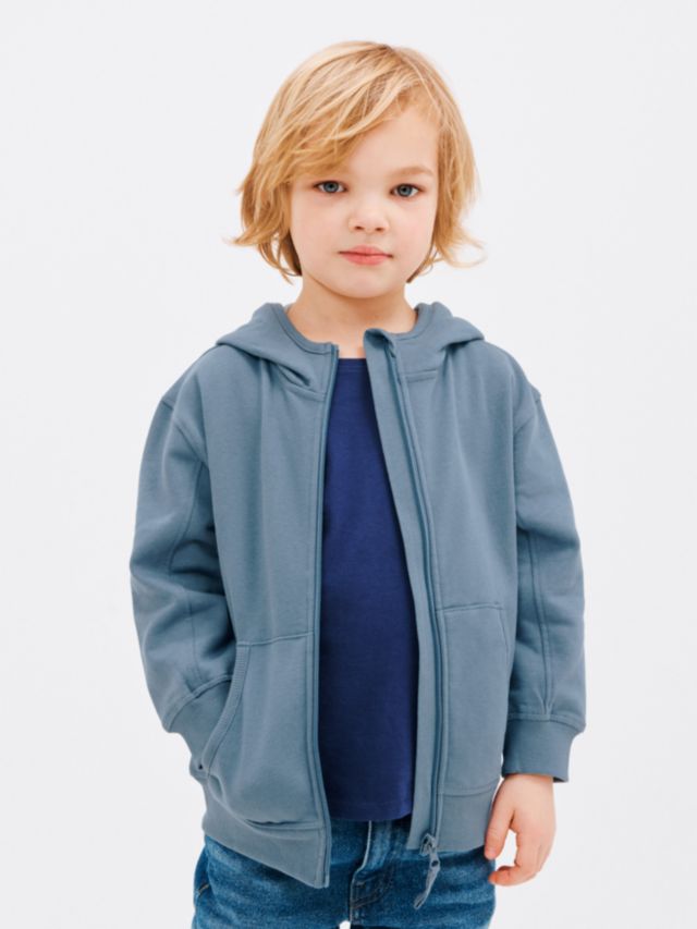 John Lewis Kids Plain Zip Through Hoodie Blue 2 years