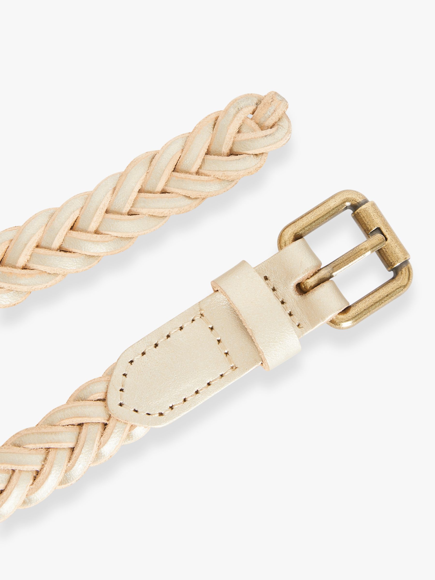 John Lewis Leather Plaited Skinny Belt, Gold, S