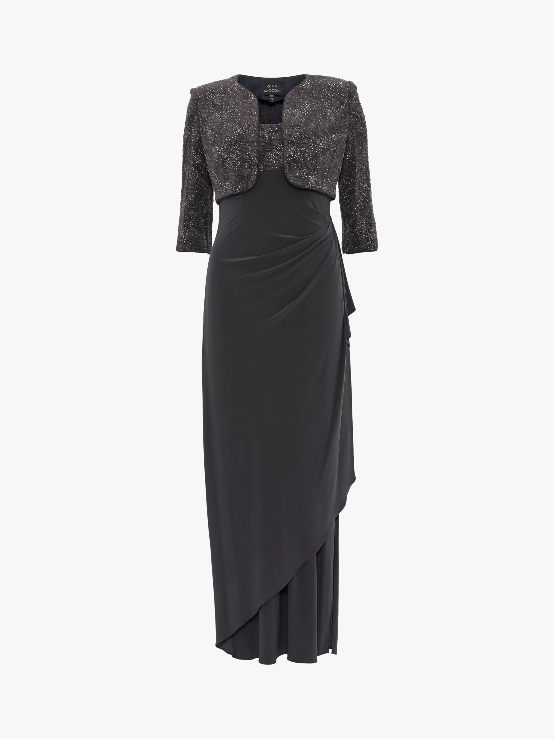 Buy Gina Bacconi Isy Long Side Ruched Gown, Charcoal Online at johnlewis.com