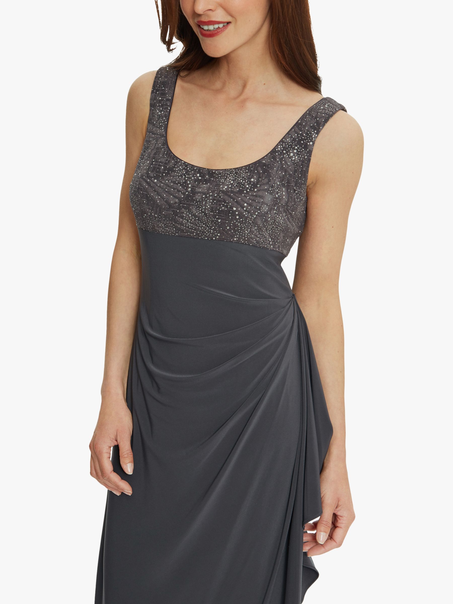 Buy Gina Bacconi Isy Long Side Ruched Gown, Charcoal Online at johnlewis.com