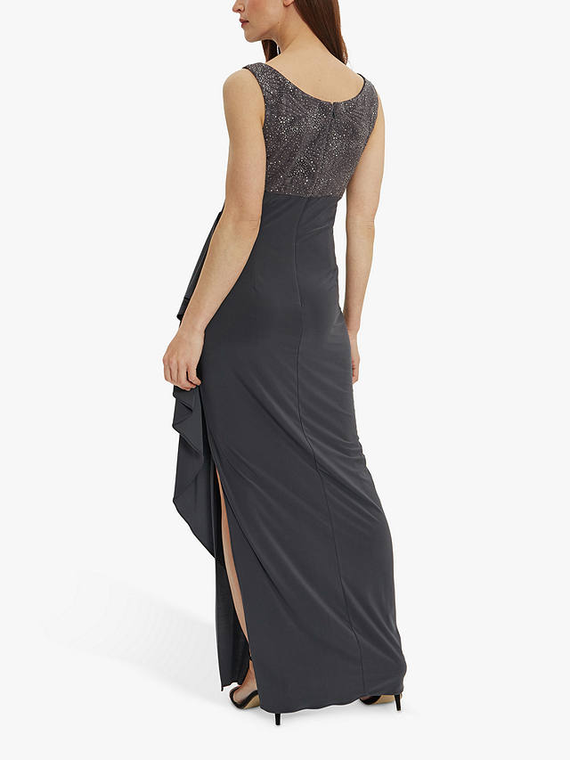 Gina Bacconi Isy Long Side Ruched Gown, Charcoal