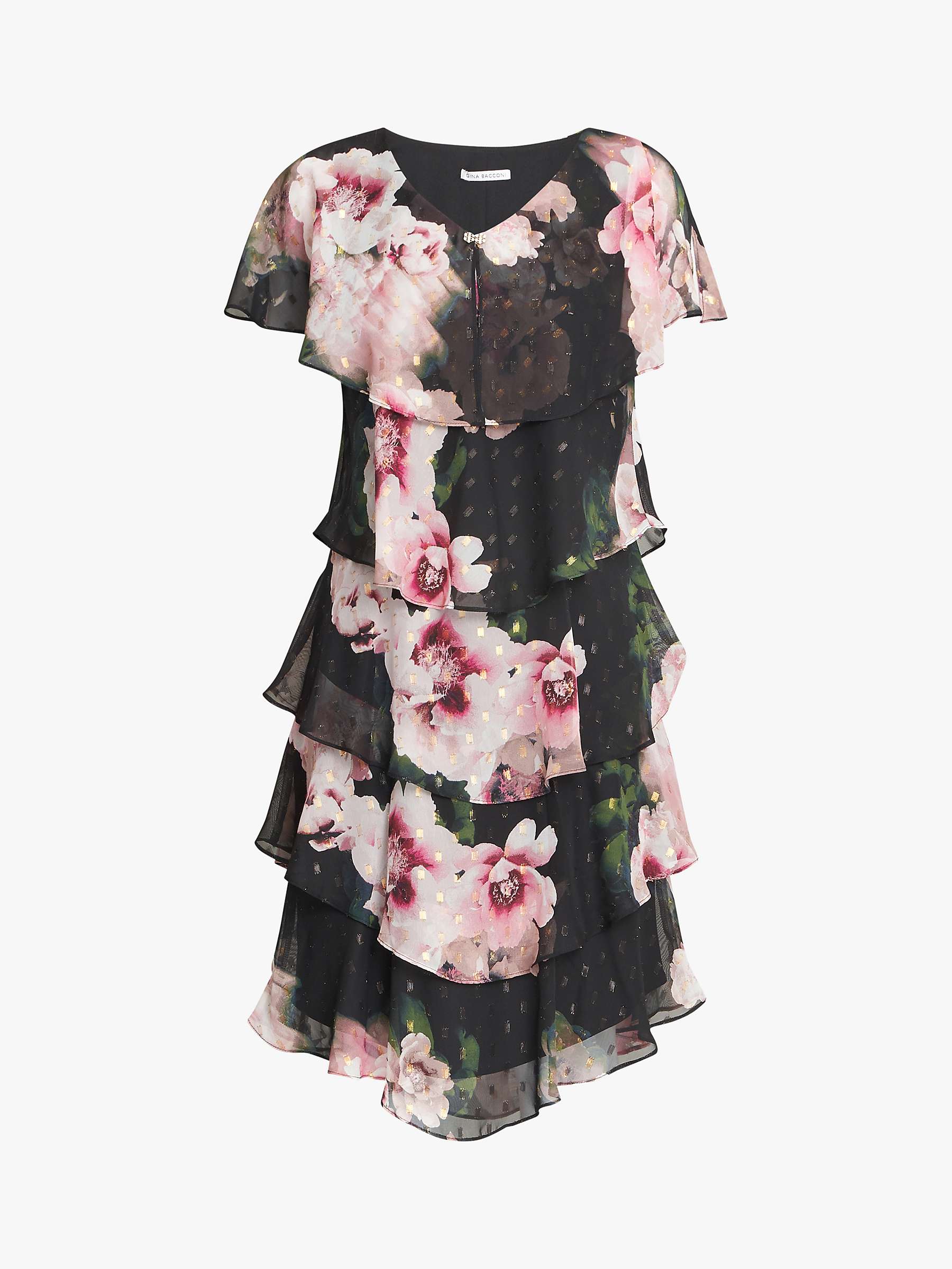 Buy Gina Bacconi Olivie Floral Tiered Dress, Black/Multi Online at johnlewis.com