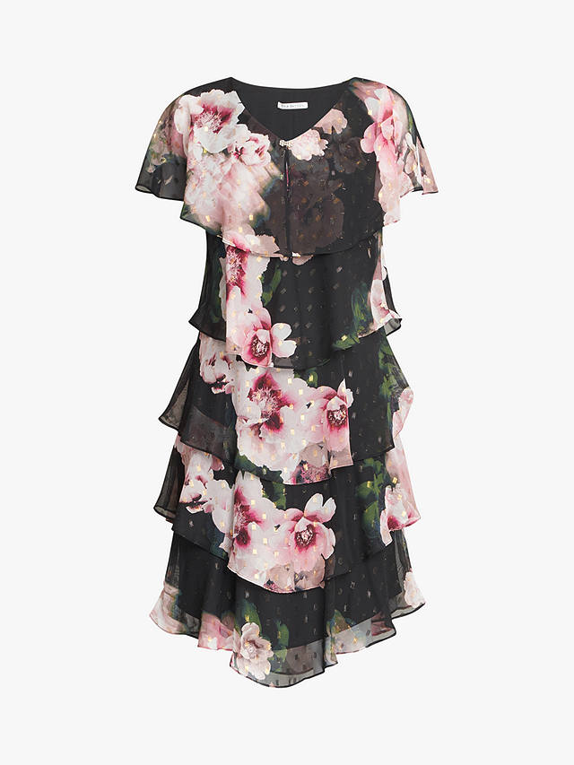 Gina Bacconi Olivie Floral Tiered Dress, Black/Multi