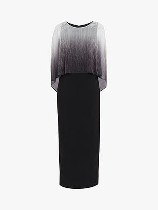 Gina Bacconi Avigail Caped Maxi Dress, Black/Silver