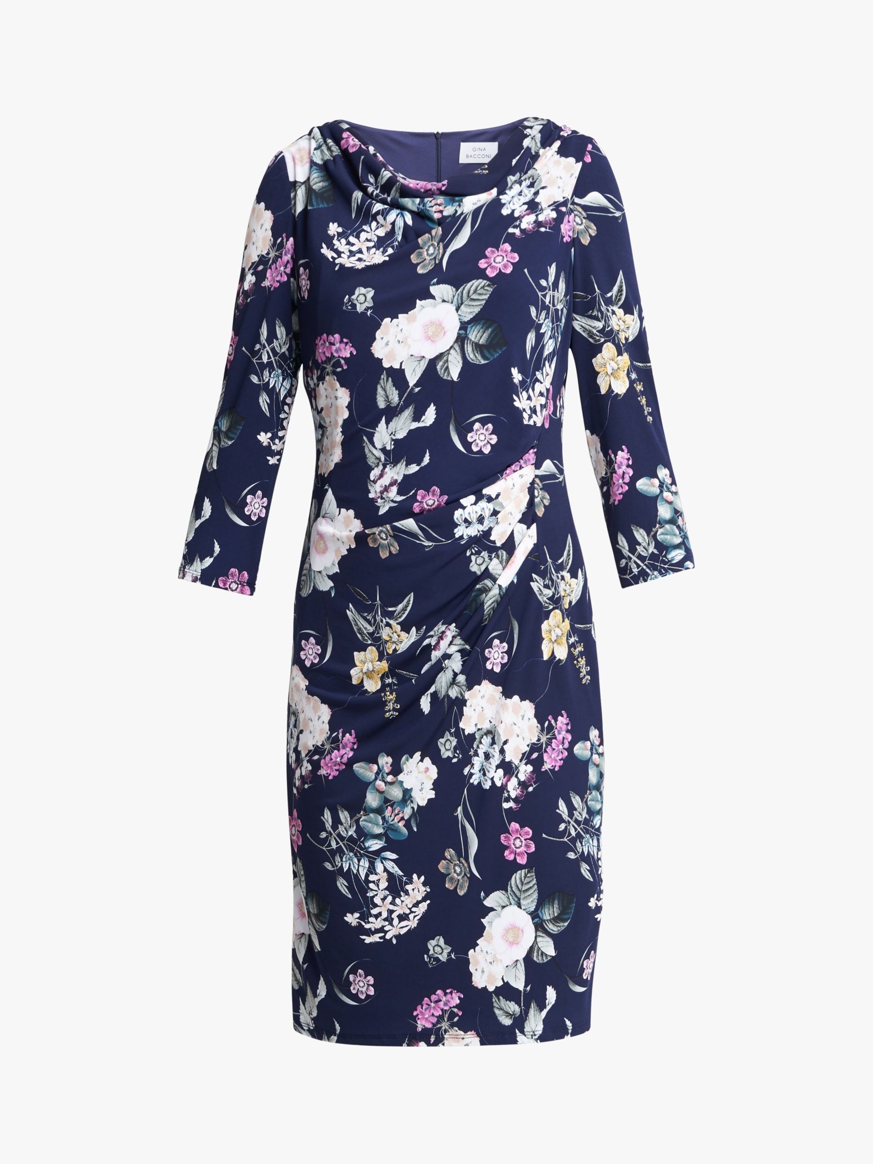Gina Bacconi Aliya Floral Print Jersey Dress, Navy, 20