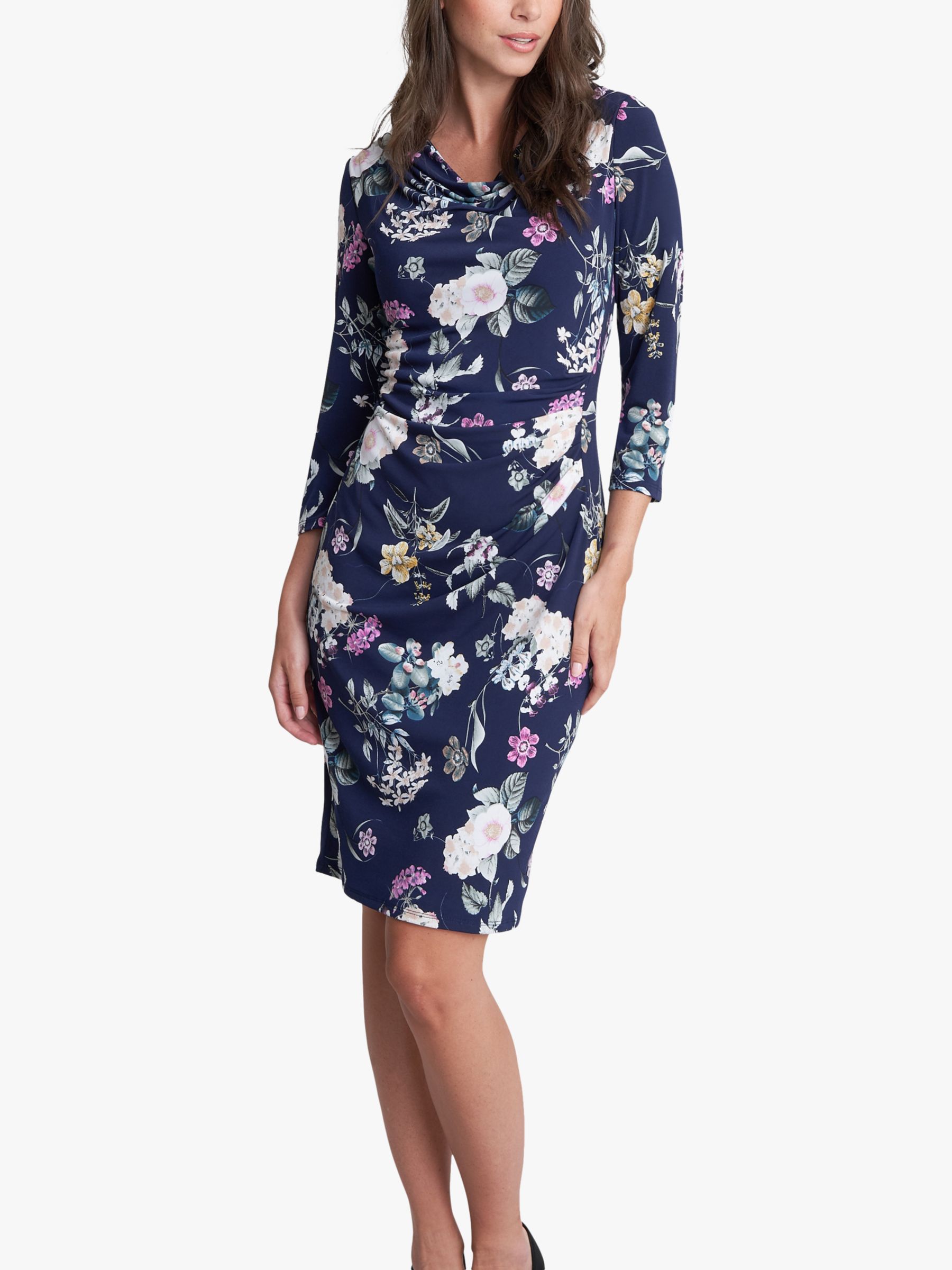 Gina Bacconi Aliya Floral Print Jersey Dress, Navy, 18