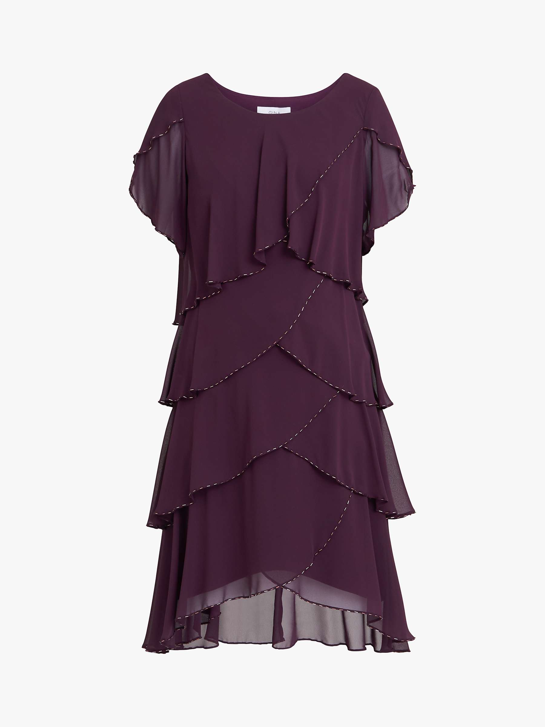 Buy Gina Bacconi Trysta Bugle Beaded Tiered Dress, Aubergine Online at johnlewis.com