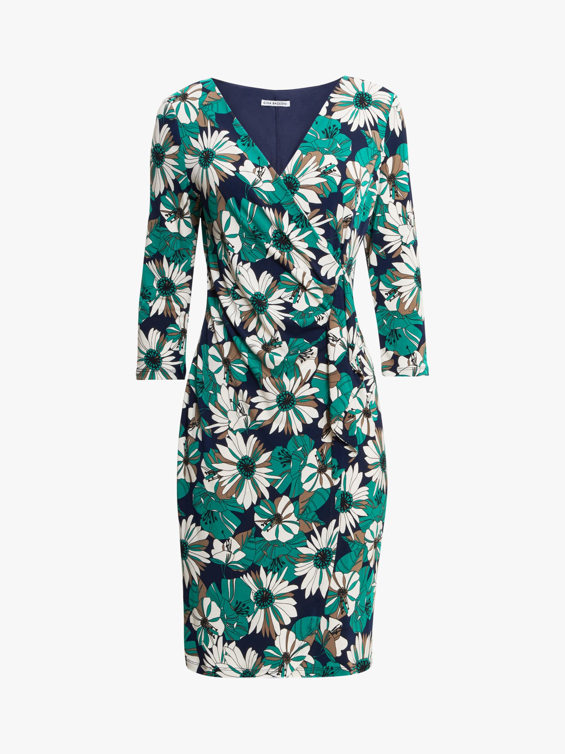 Gina Bacconi Talie Floral Print Jersey Dress, Navy/Green, 8