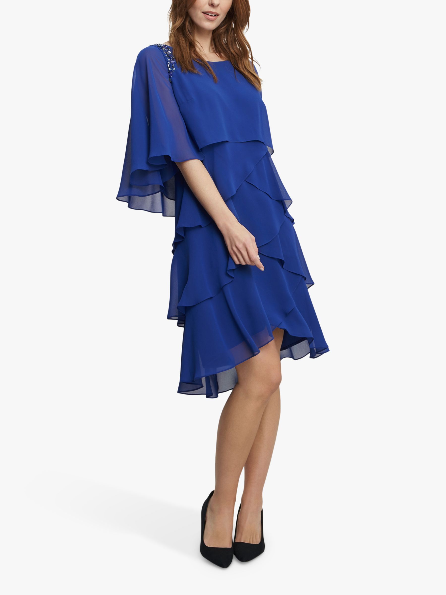 Buy Gina Bacconi Via Beaded Cape Tiered Dress, Royal Blue Online at johnlewis.com