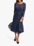 Gina Bacconi Elianna Floral Lace Sequin Midi Dress, Navy