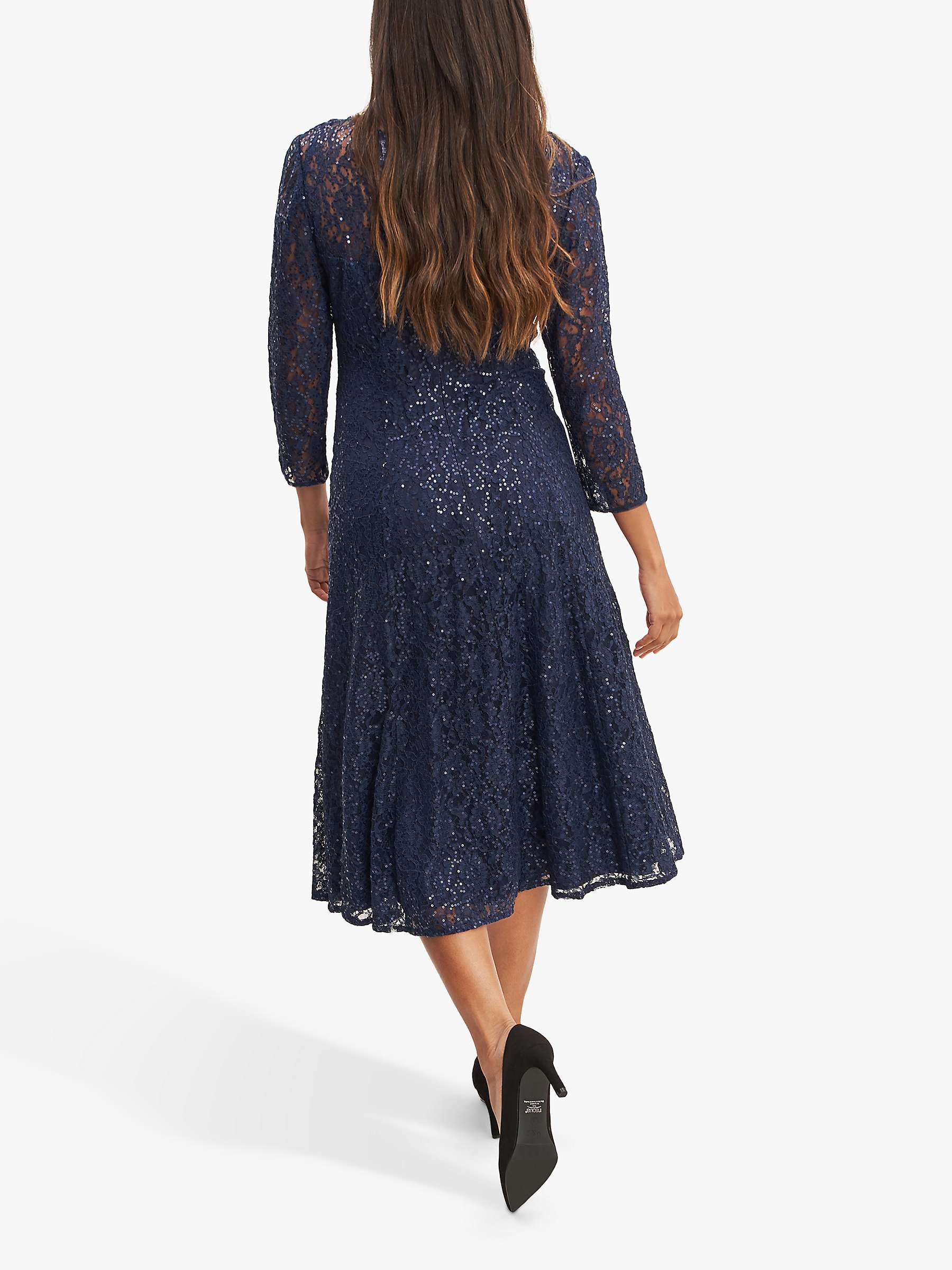 Buy Gina Bacconi Elianna Floral Lace Sequin Midi Dress, Navy Online at johnlewis.com