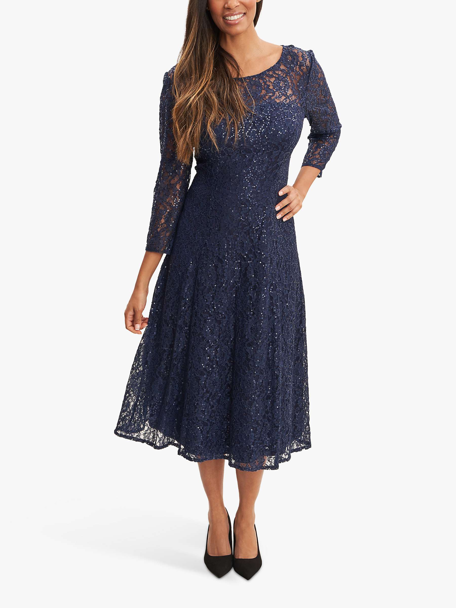 Buy Gina Bacconi Elianna Floral Lace Sequin Midi Dress, Navy Online at johnlewis.com