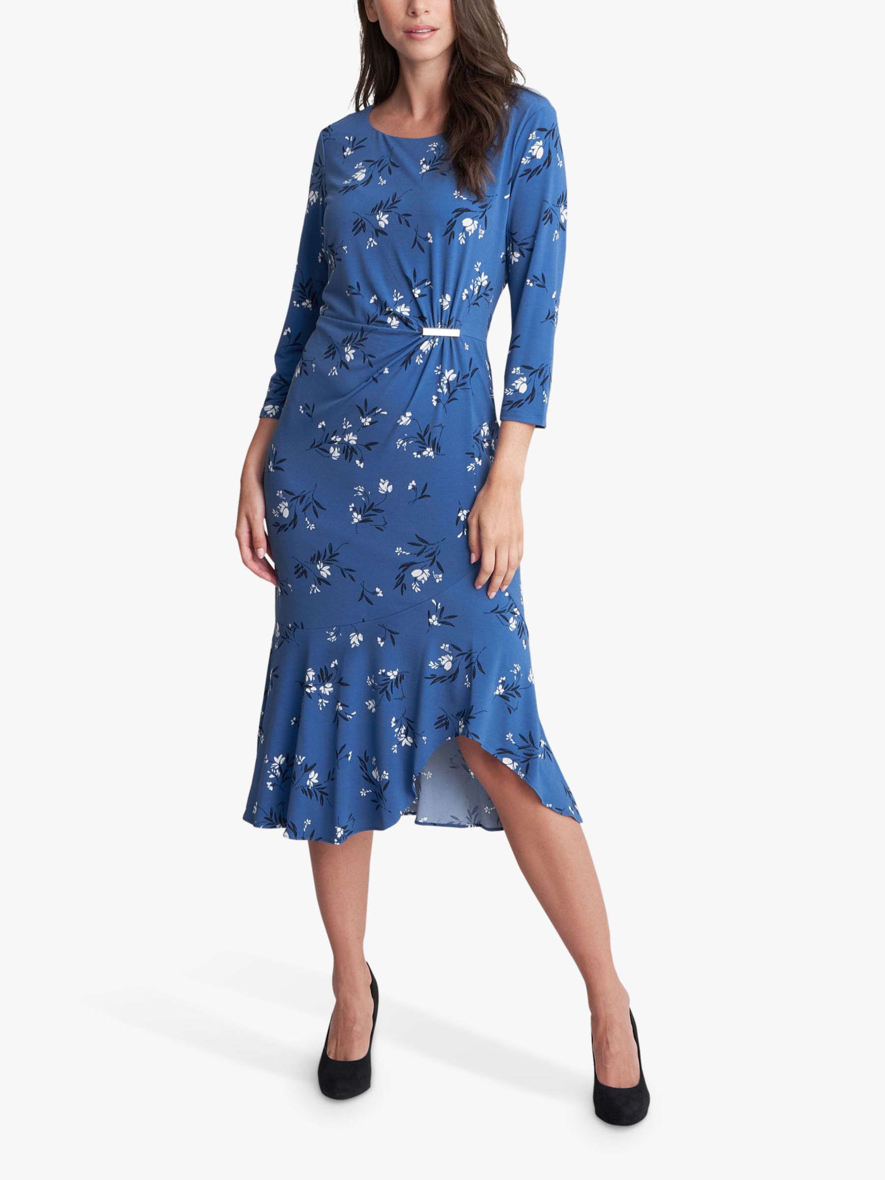 Gina Bacconi Betty Floral Jersey Midi Dress, Blue at John Lewis & Partners