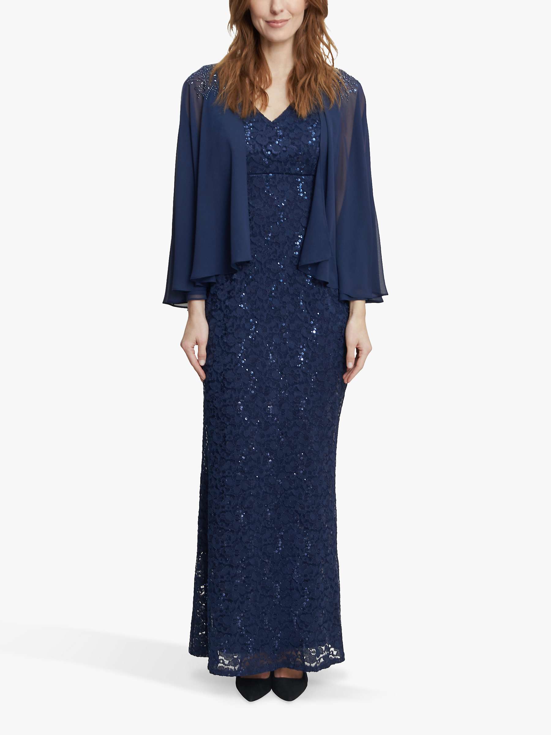 Buy Gina Bacconi Jayden Lace and Chiffon Caped Maxi Dress, Navy Online at johnlewis.com