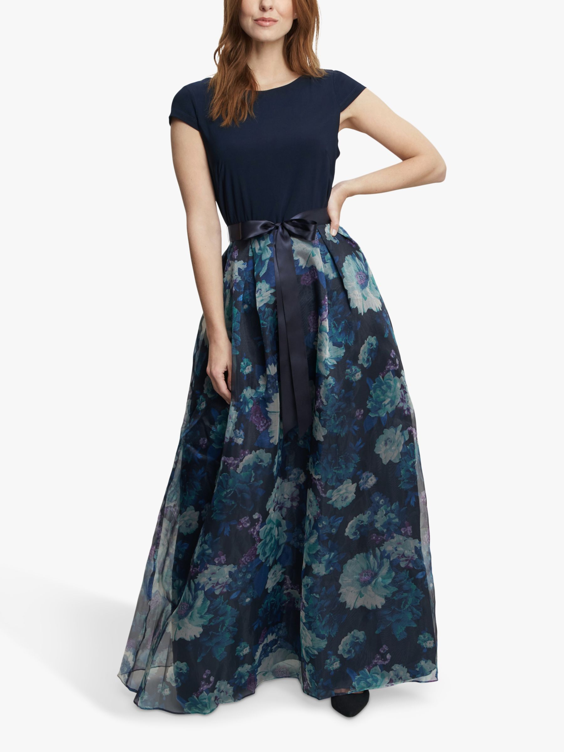Gina Bacconi Avree Floral Print Maxi Gown, Navy/Multi, 14