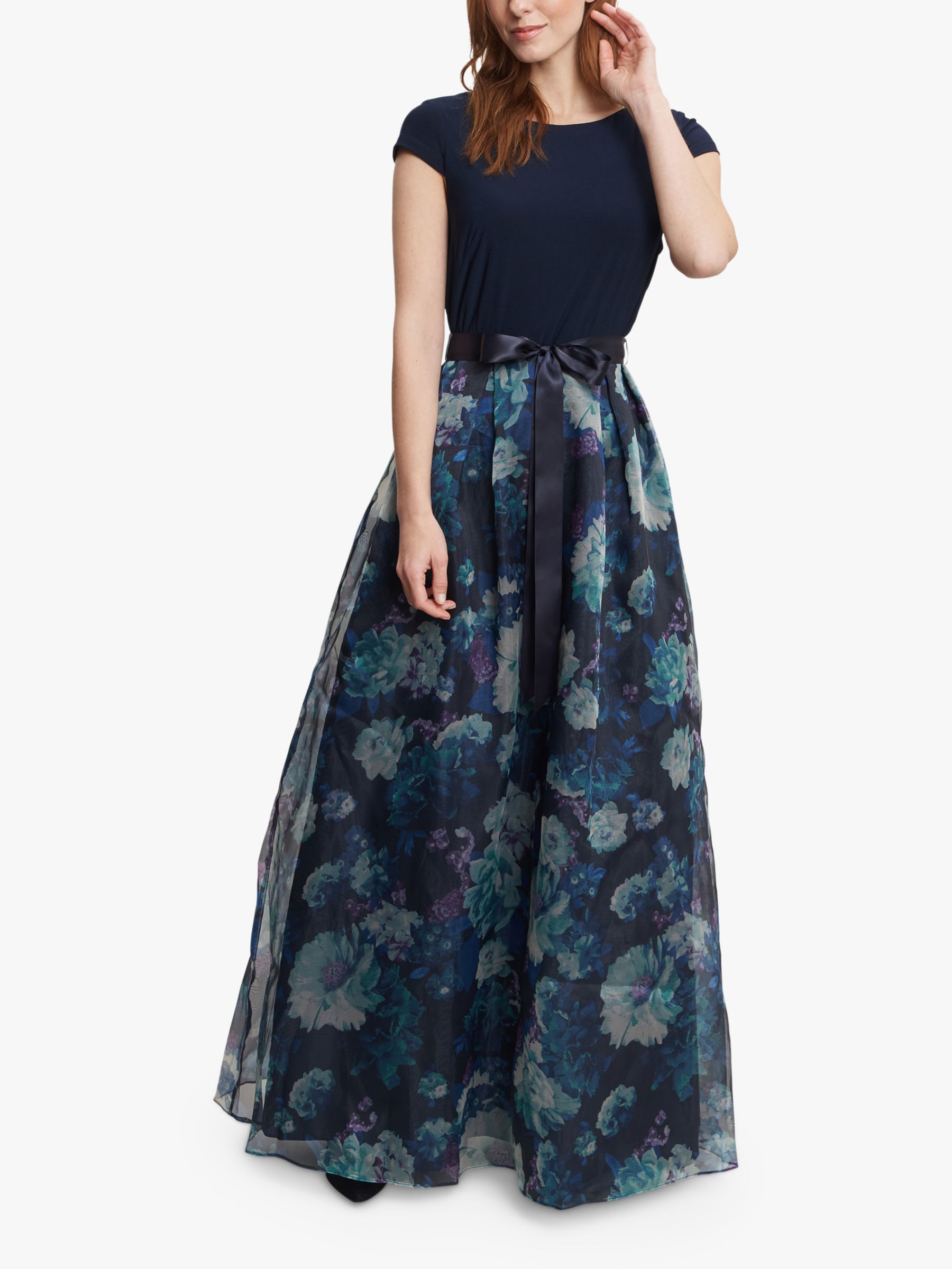 Gina Bacconi Avree Floral Print Maxi Gown, Navy/Multi, 14