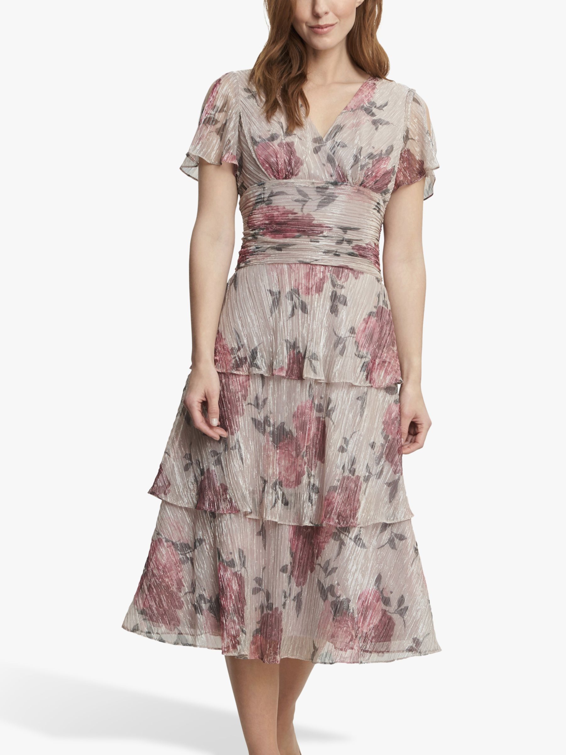 Buy Gina Bacconi Cher Floral Tiered Midi Dress, Blush/Multi Online at johnlewis.com