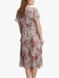 Gina Bacconi Cher Floral Tiered Midi Dress, Blush/Multi, Blush/Multi
