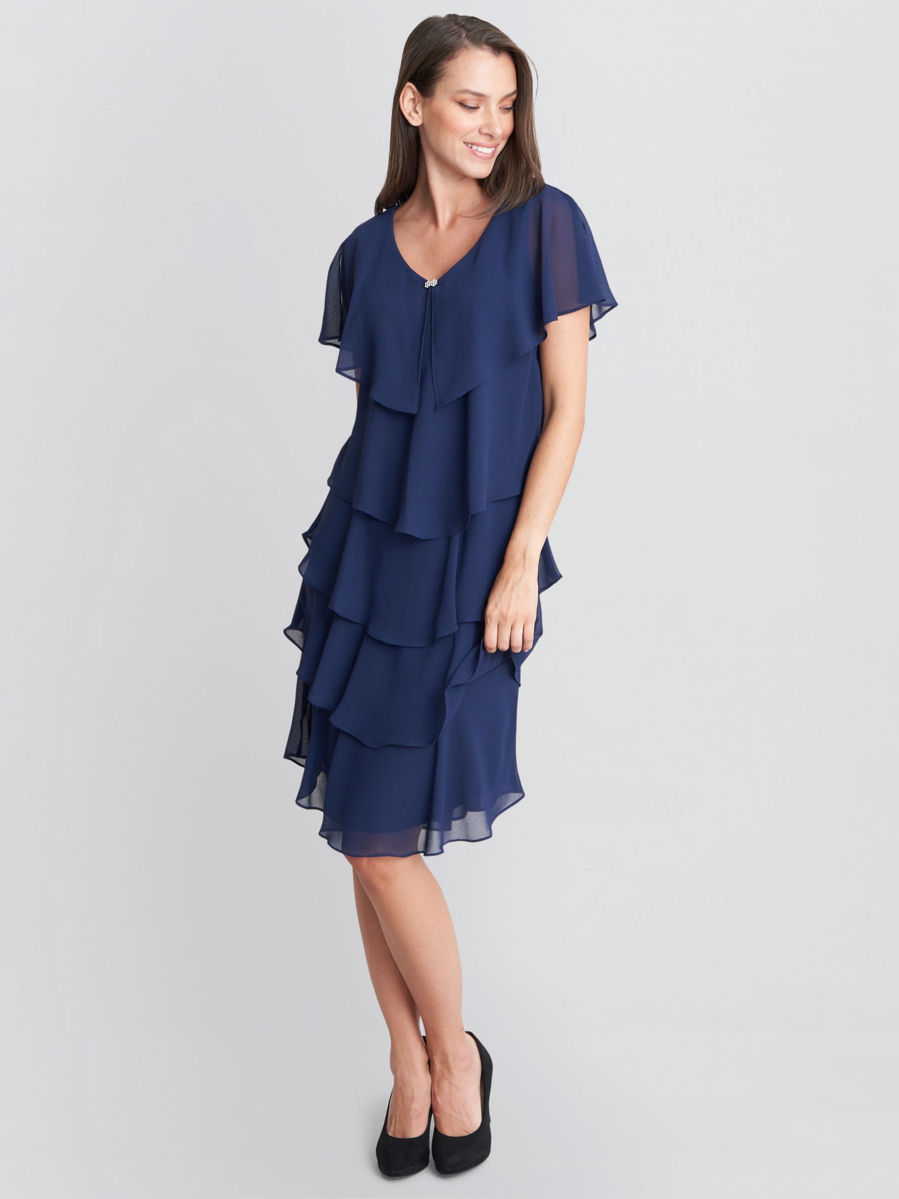 Buy Gina Bacconi Lona Tiered Caped Dress, Navy Online at johnlewis.com