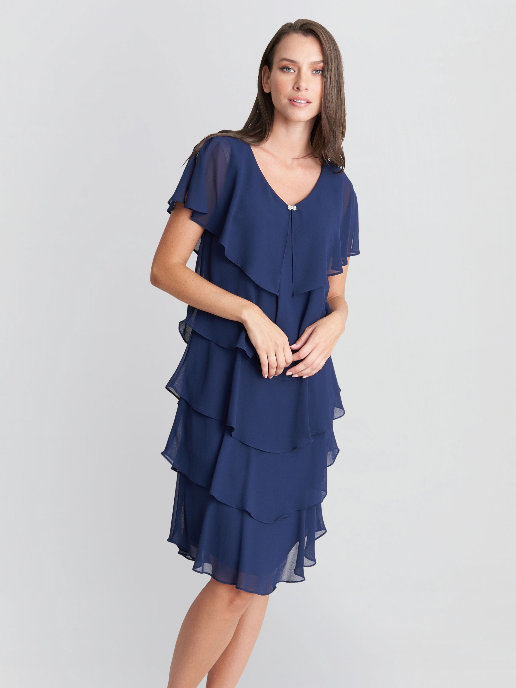 Buy Gina Bacconi Lona Tiered Caped Dress, Navy Online at johnlewis.com
