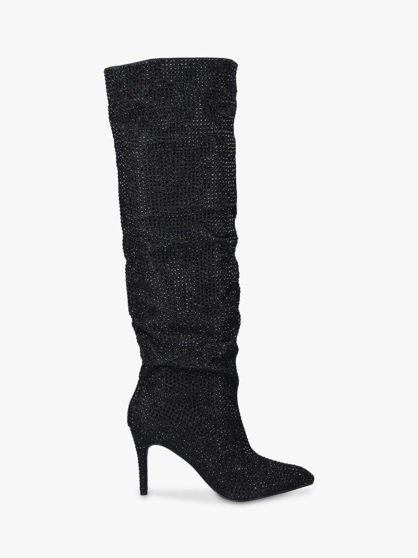 Carvela Stand Embellished Thigh High Boots, Black at John Lewis & Partners