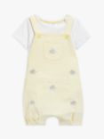 John Lewis Baby Bodysuit & Elephant Striped Short Dungaree Set, White/Yellow