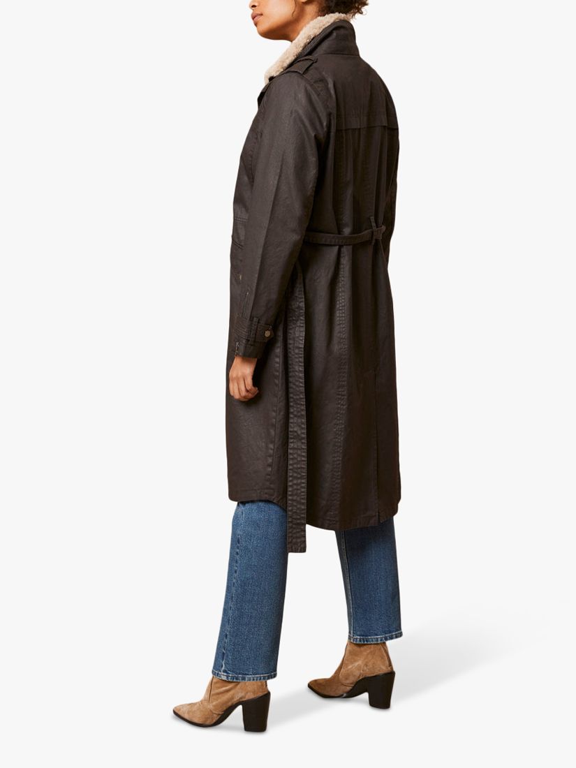 Mint Velvet Brown Waxed Trench Coat, Brown at John Lewis & Partners