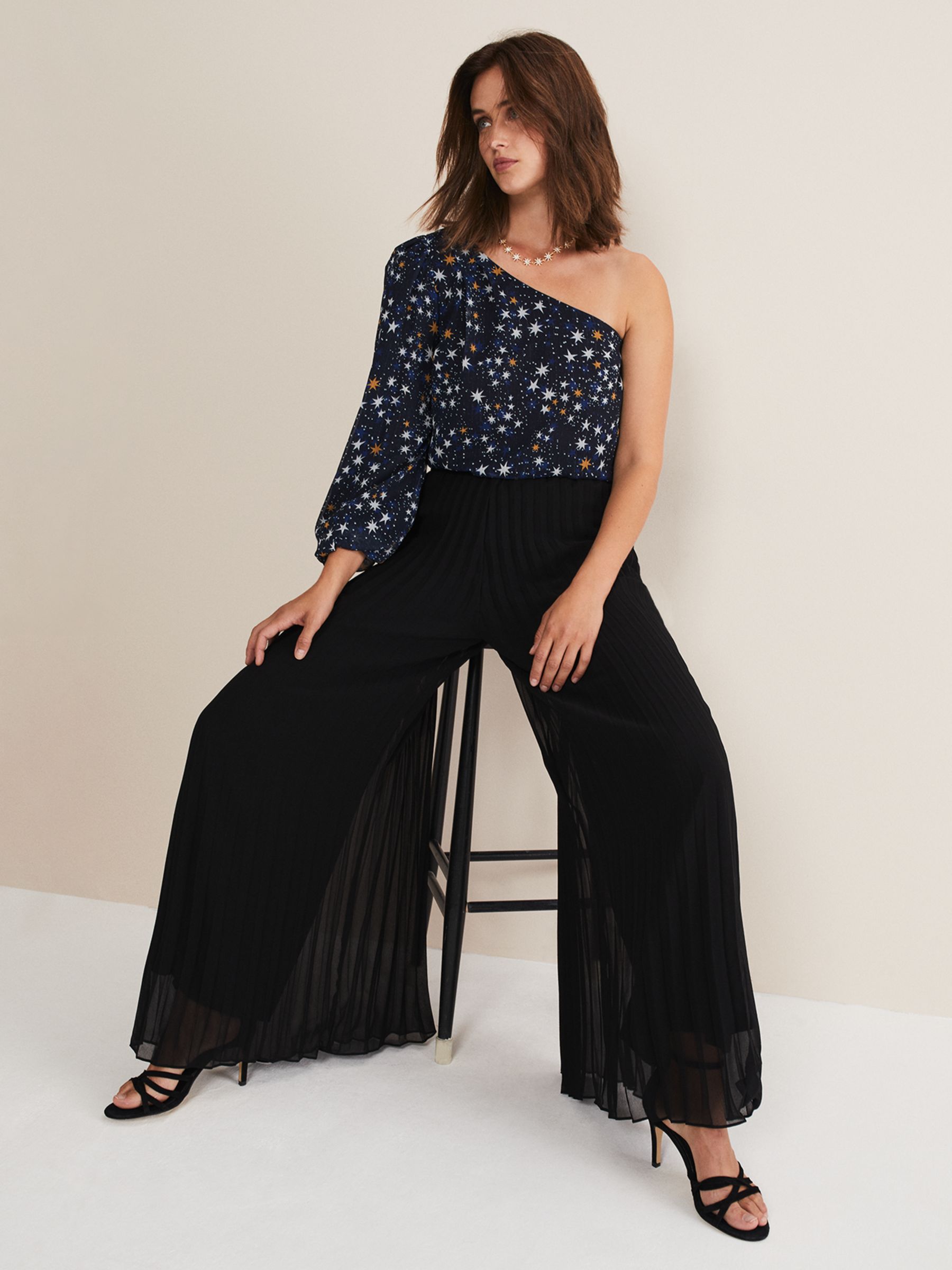 Phase Eight Sylvie Pleat Wide Leg Trousers, Black at John Lewis & Partners