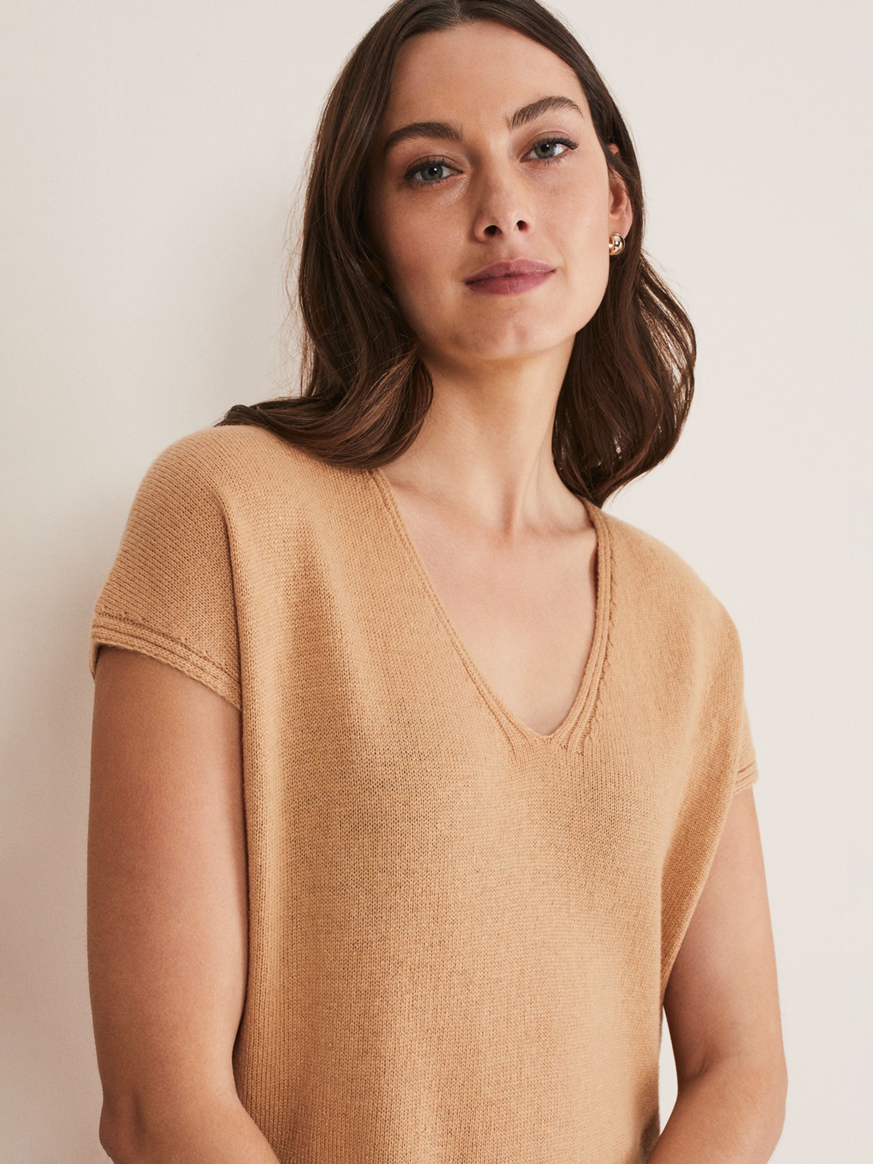 Buy Phase Eight Wool Blend Safin V Neck Top, Camel Online at johnlewis.com