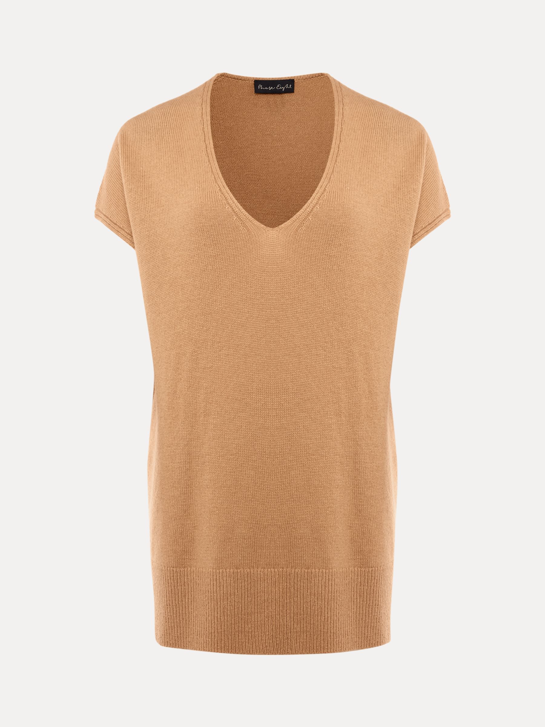 Buy Phase Eight Wool Blend Safin V Neck Top, Camel Online at johnlewis.com