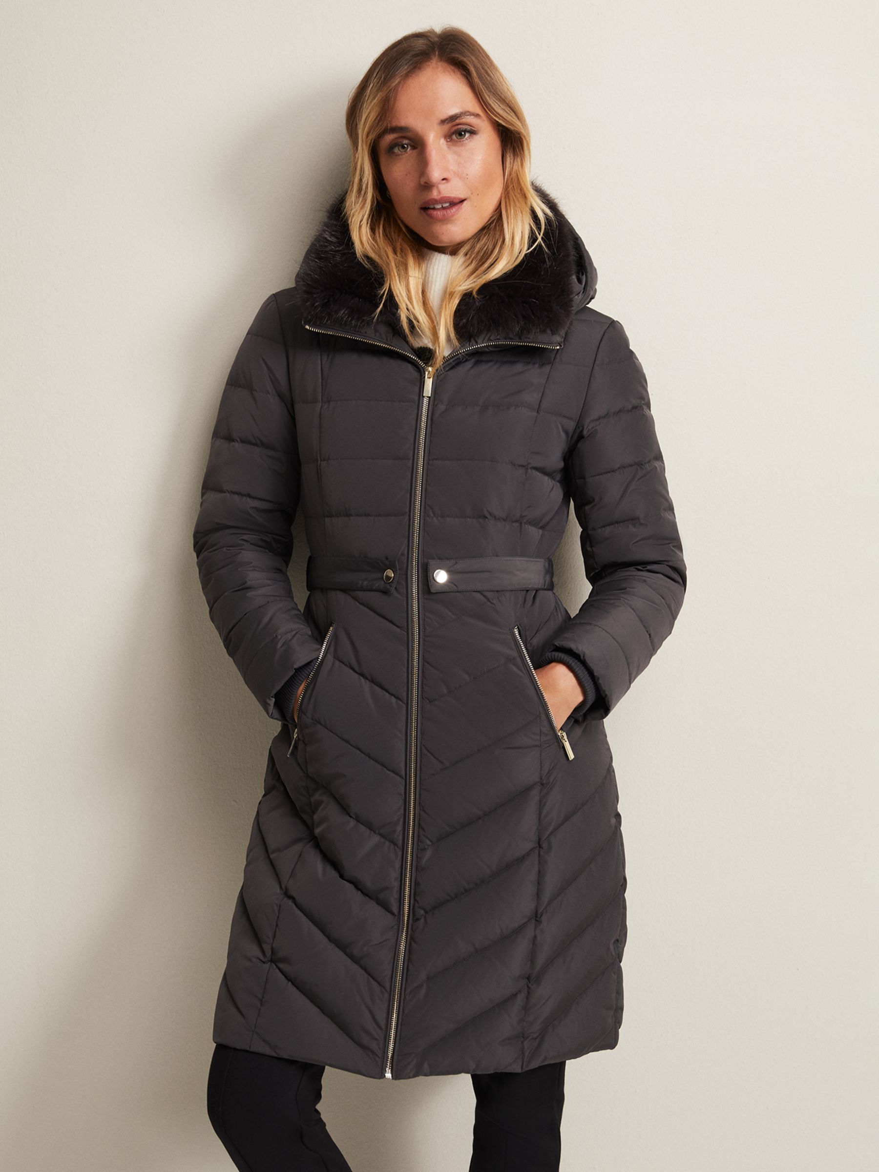 Womens Clothing Coats Long coats and winter coats Phase Eight s Elouise Buckle Long Puffer Coat in Navy Blue 