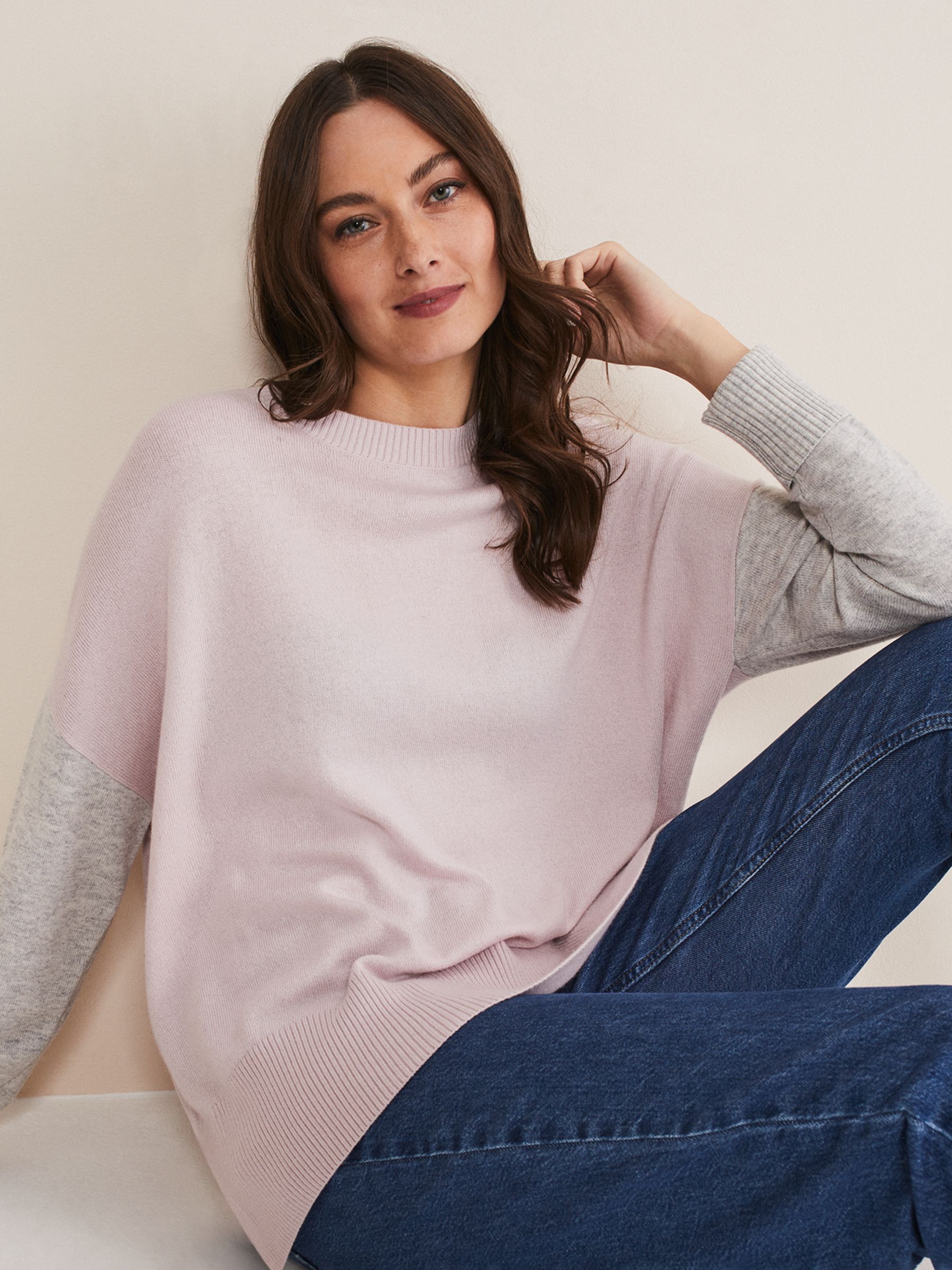 Phase Eight Rema Colour Block Jumper, Grey/Pink at John Lewis & Partners
