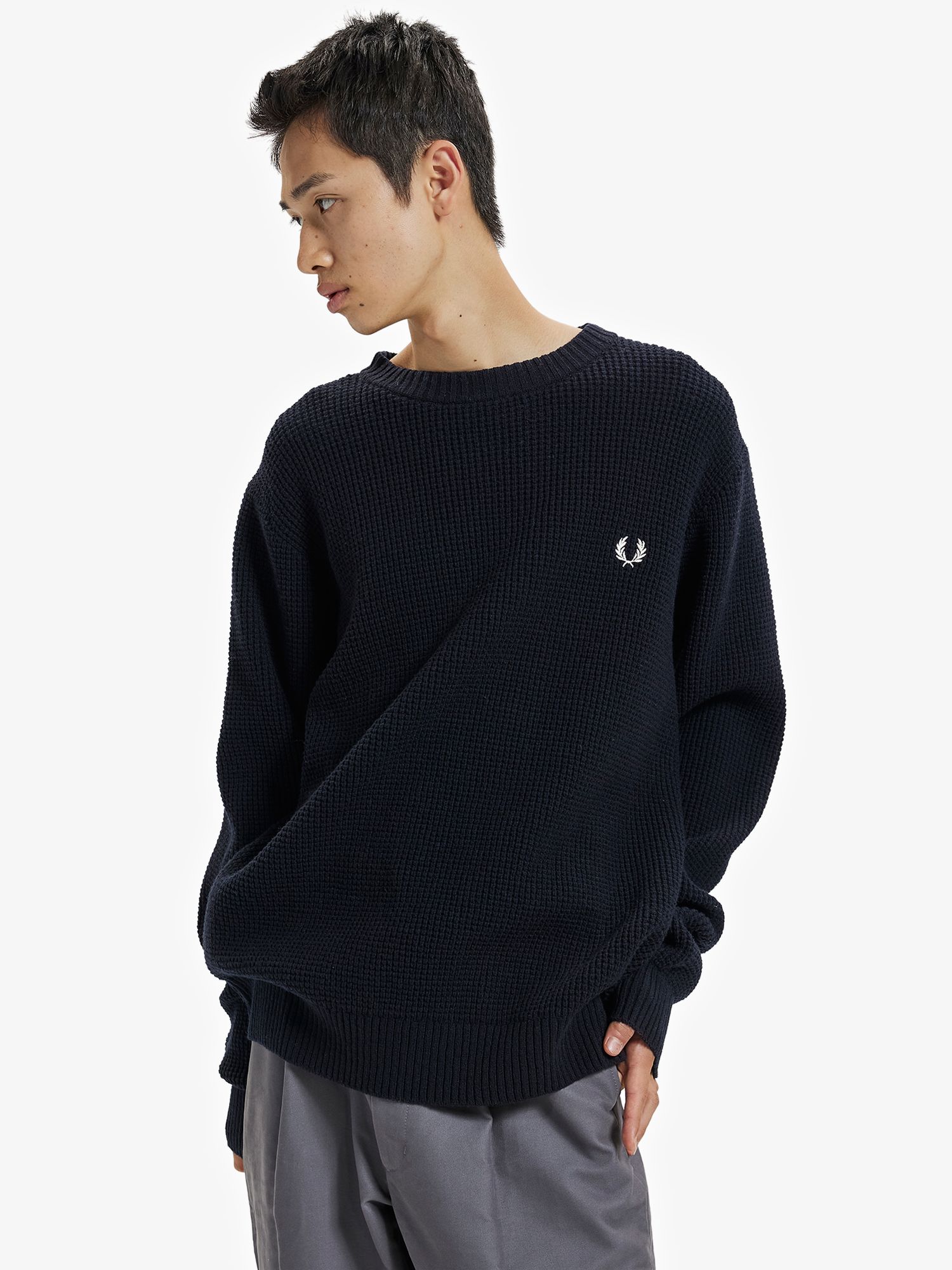 Fred Perry Textured Lambswool Knit Jumper, Navy, S