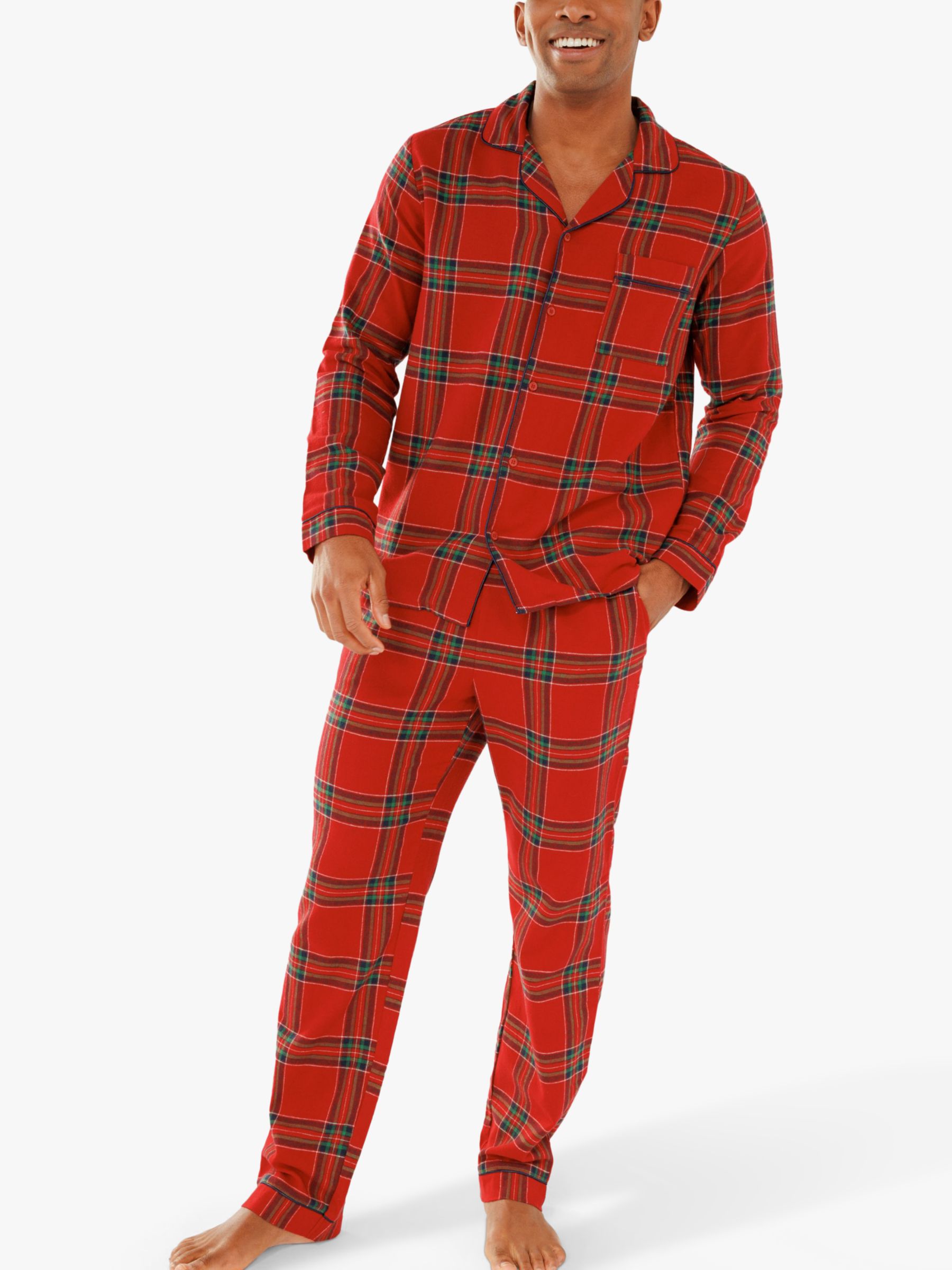 John Lewis Men's Family Cotton Check Pyjama Gift Set, Red, S