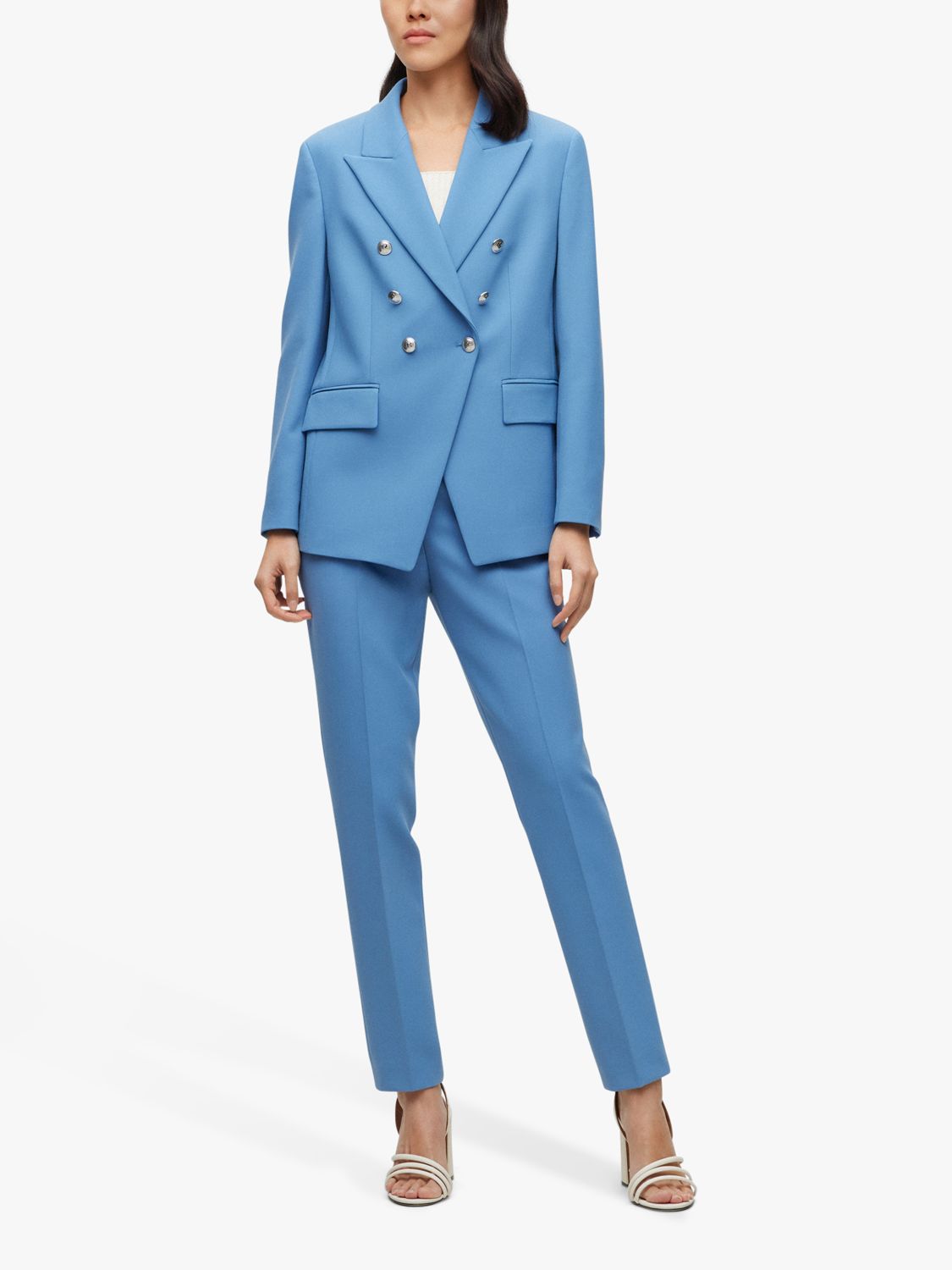 BOSS Jelary Double Breasted Blazer, Open Blue at John Lewis & Partners