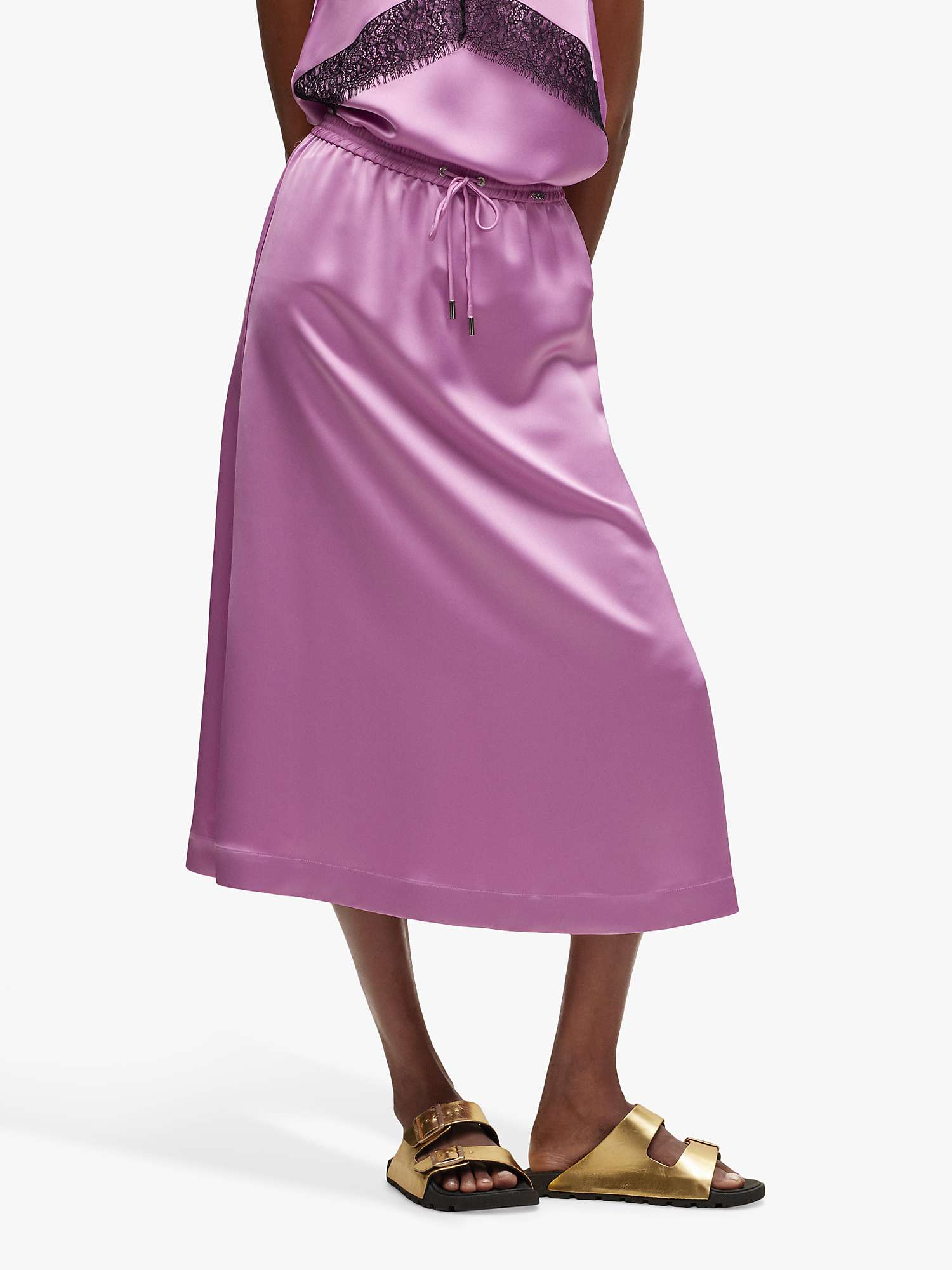 Buy HUGO BOSS Vesala Satin Midi Skirt, Open Pink Online at johnlewis.com