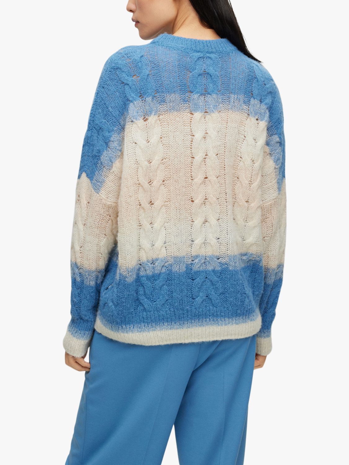 HUGO BOSS Falguni Cable Knit Ombre Jumper, Blue/Cream at John Lewis