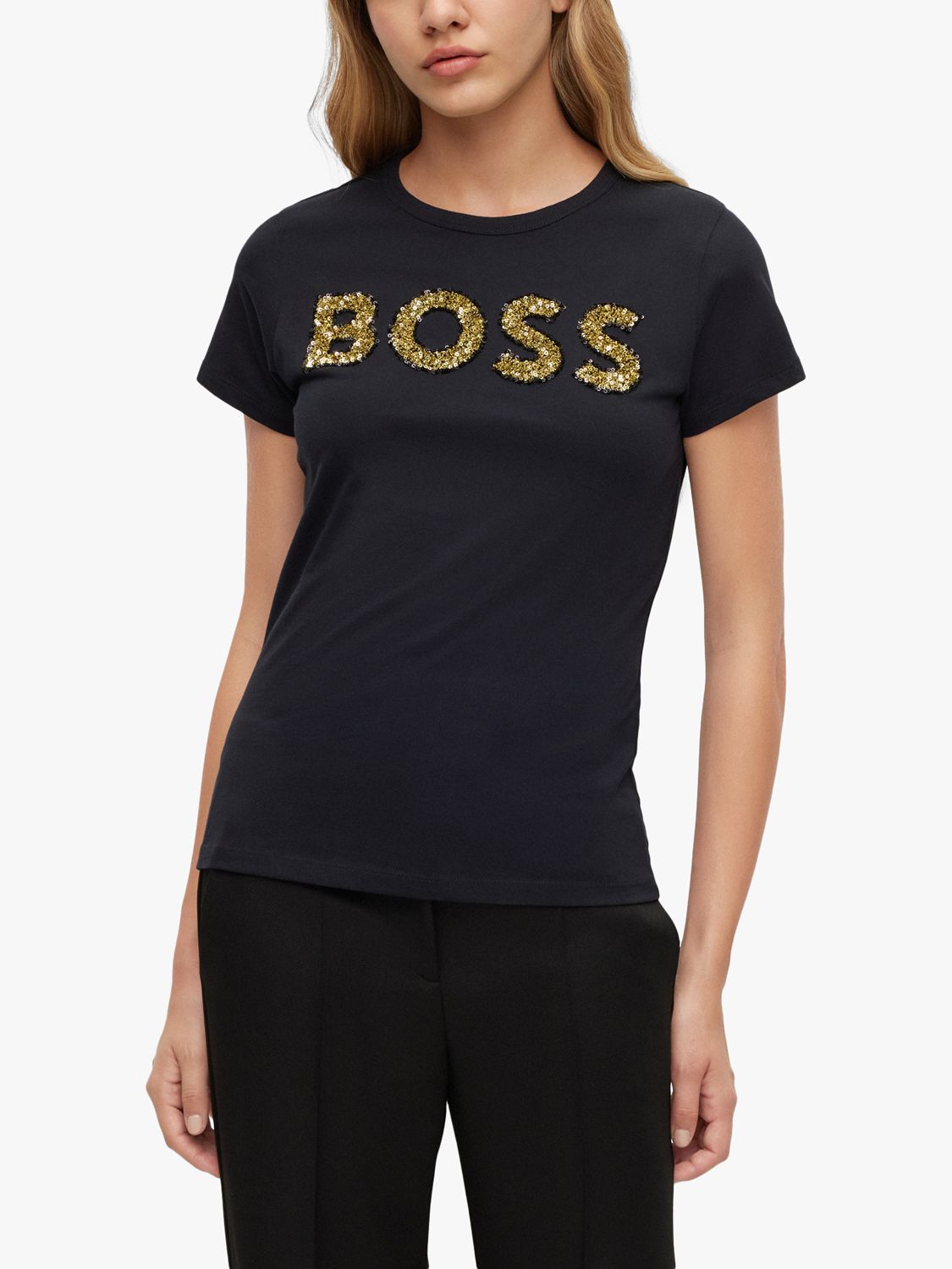 kredsløb forholdsord Bibliografi HUGO BOSS Evenitsa Sequin Logo T-Shirt, Black at John Lewis & Partners