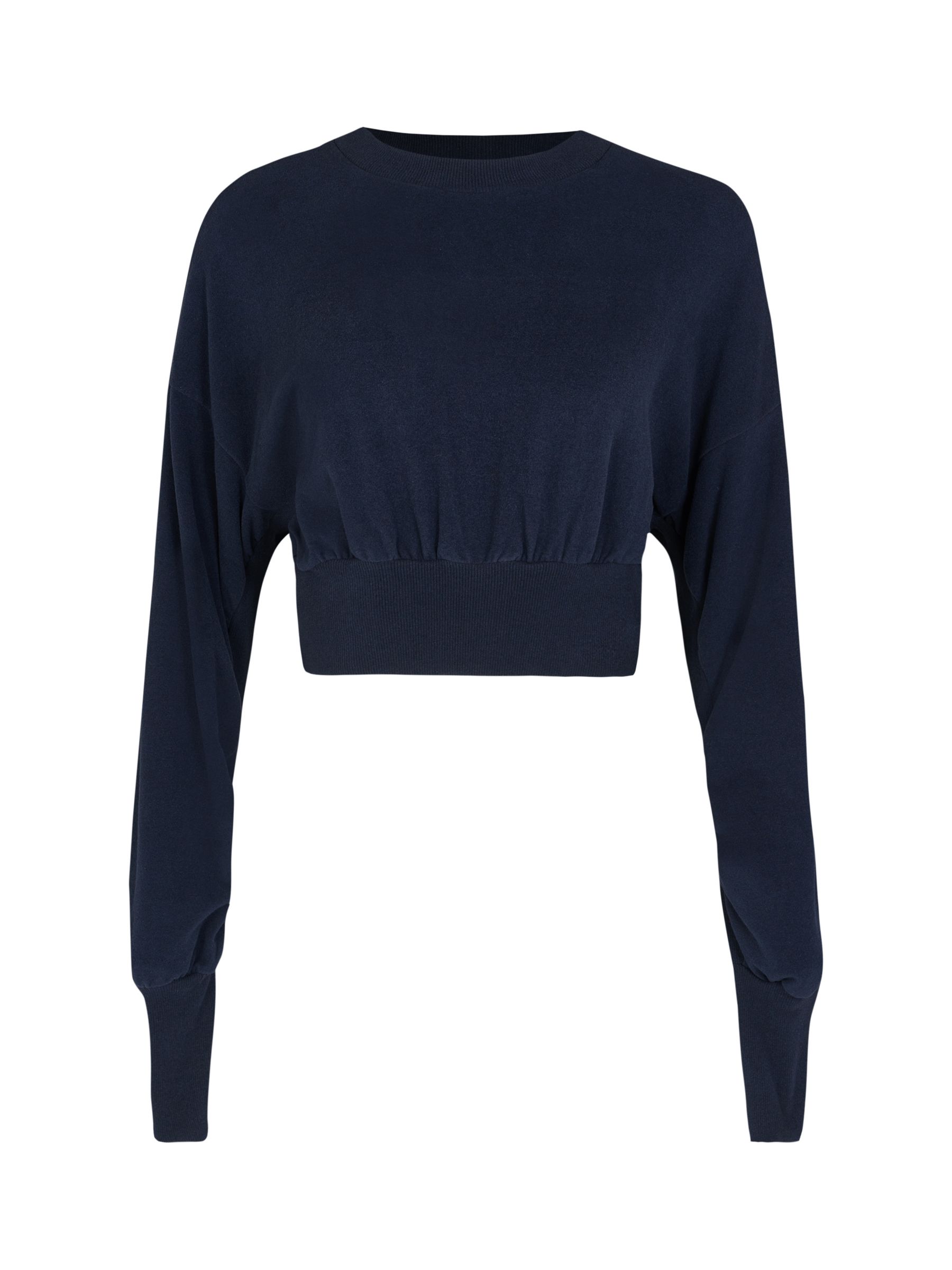 Sweaty Betty Delight Luxe Cropped Fleece Top, Navy Blue at John Lewis ...