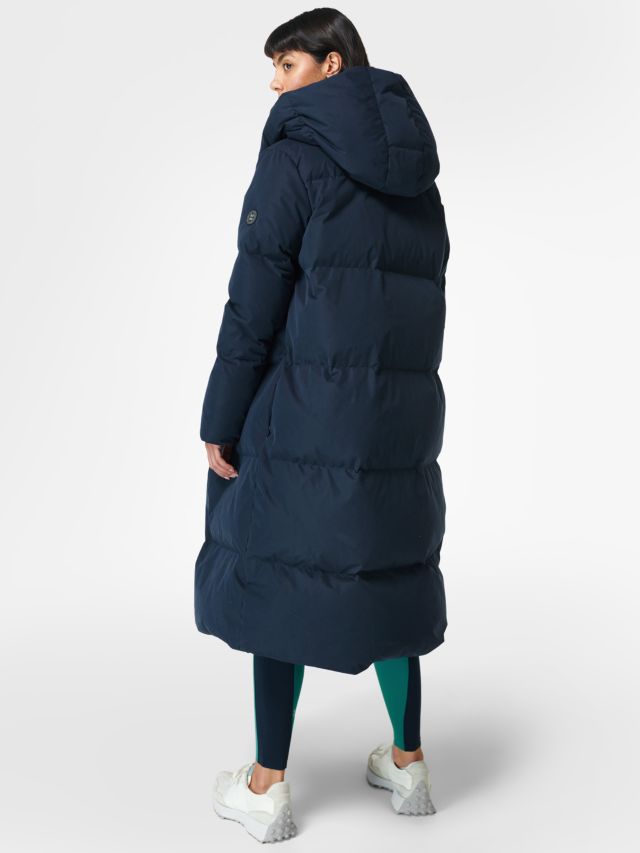 Sweaty Betty Cocoon Down Puffer Wrap Coat, Navy Blue, XXS