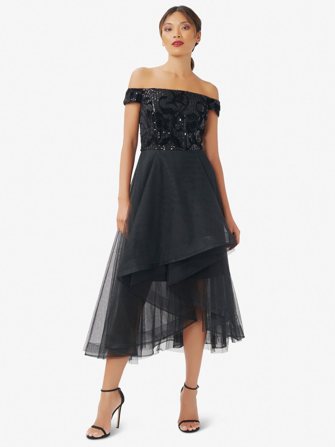 adrianna papell tulle embellished party fit and flare dress