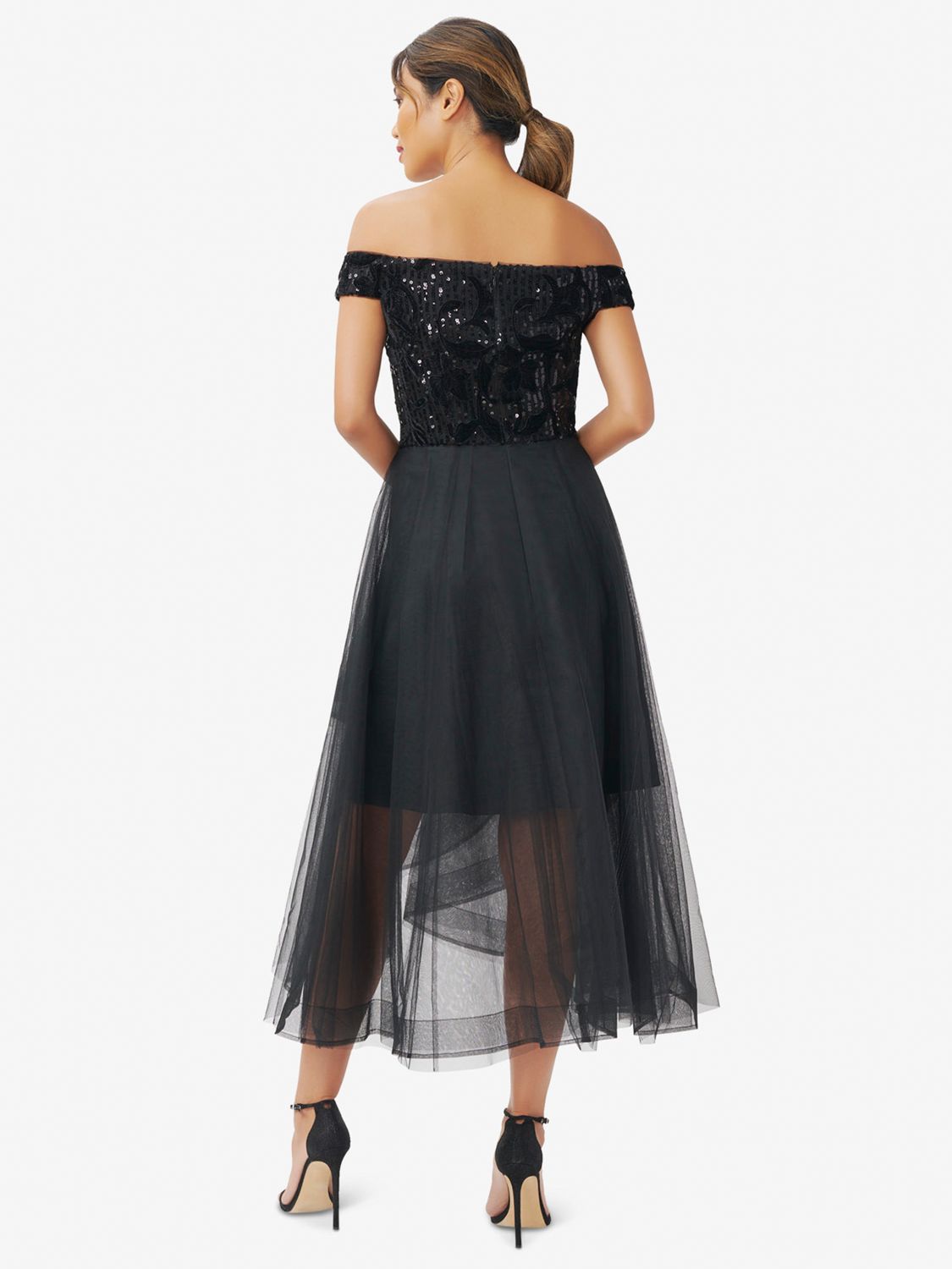 Adrianna Papell Sequin Velvet And Tulle Midi Dress Black 6