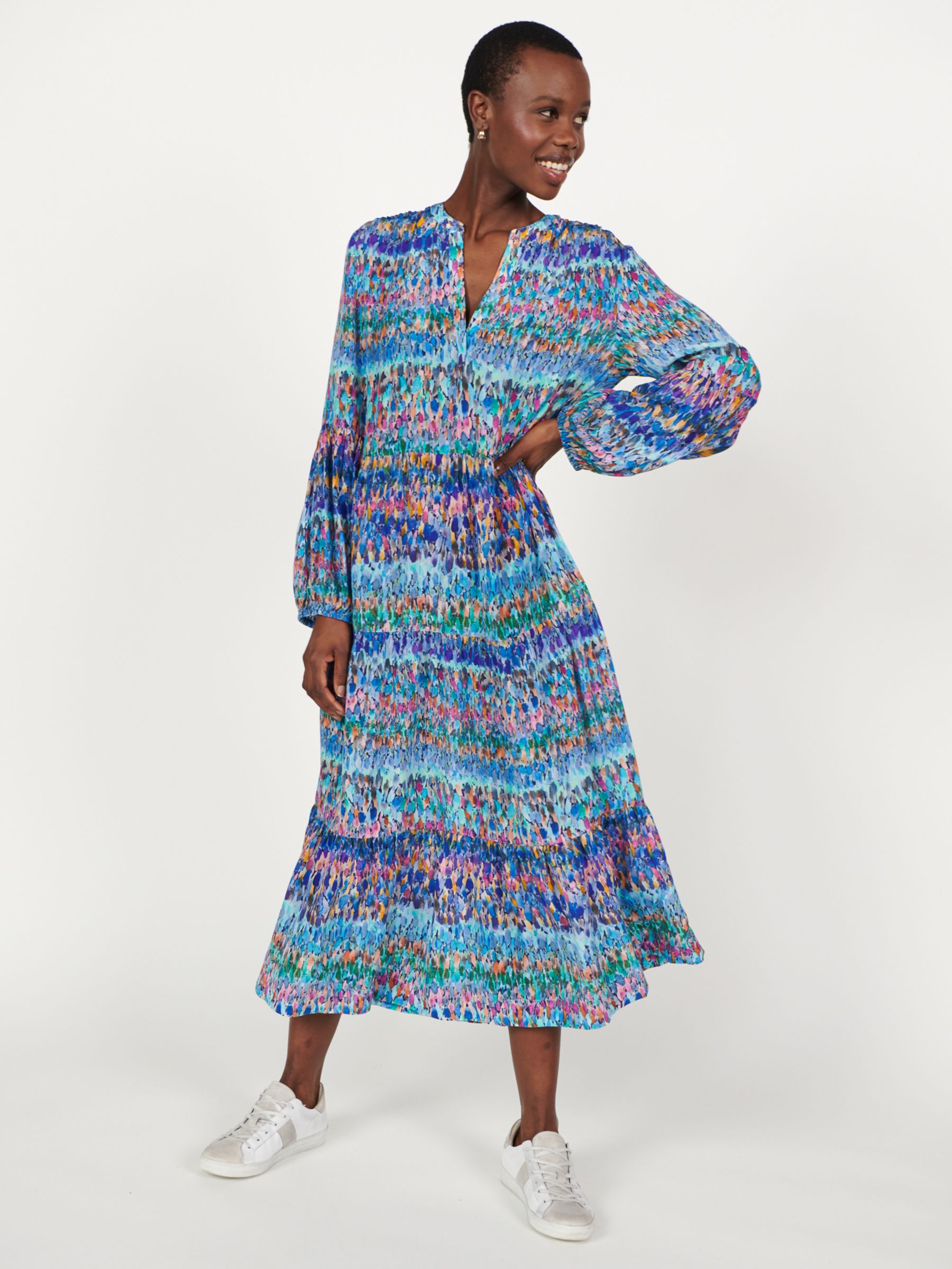 NRBY Gemma Silk Midi Dress, Watercolour Splash at John Lewis & Partners