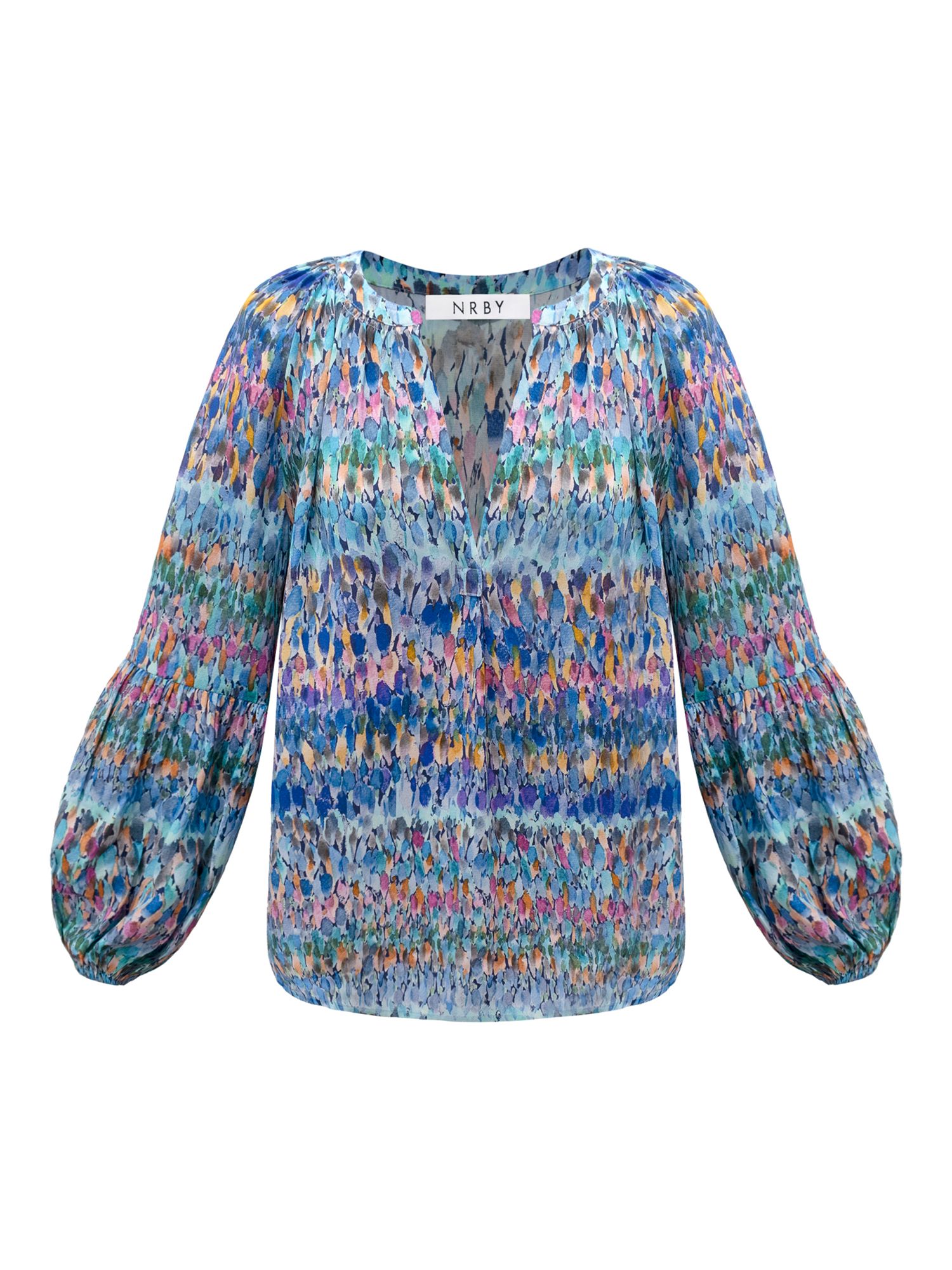 NRBY Ophelia Abstract Print Silk Shirt, Blue at John Lewis & Partners