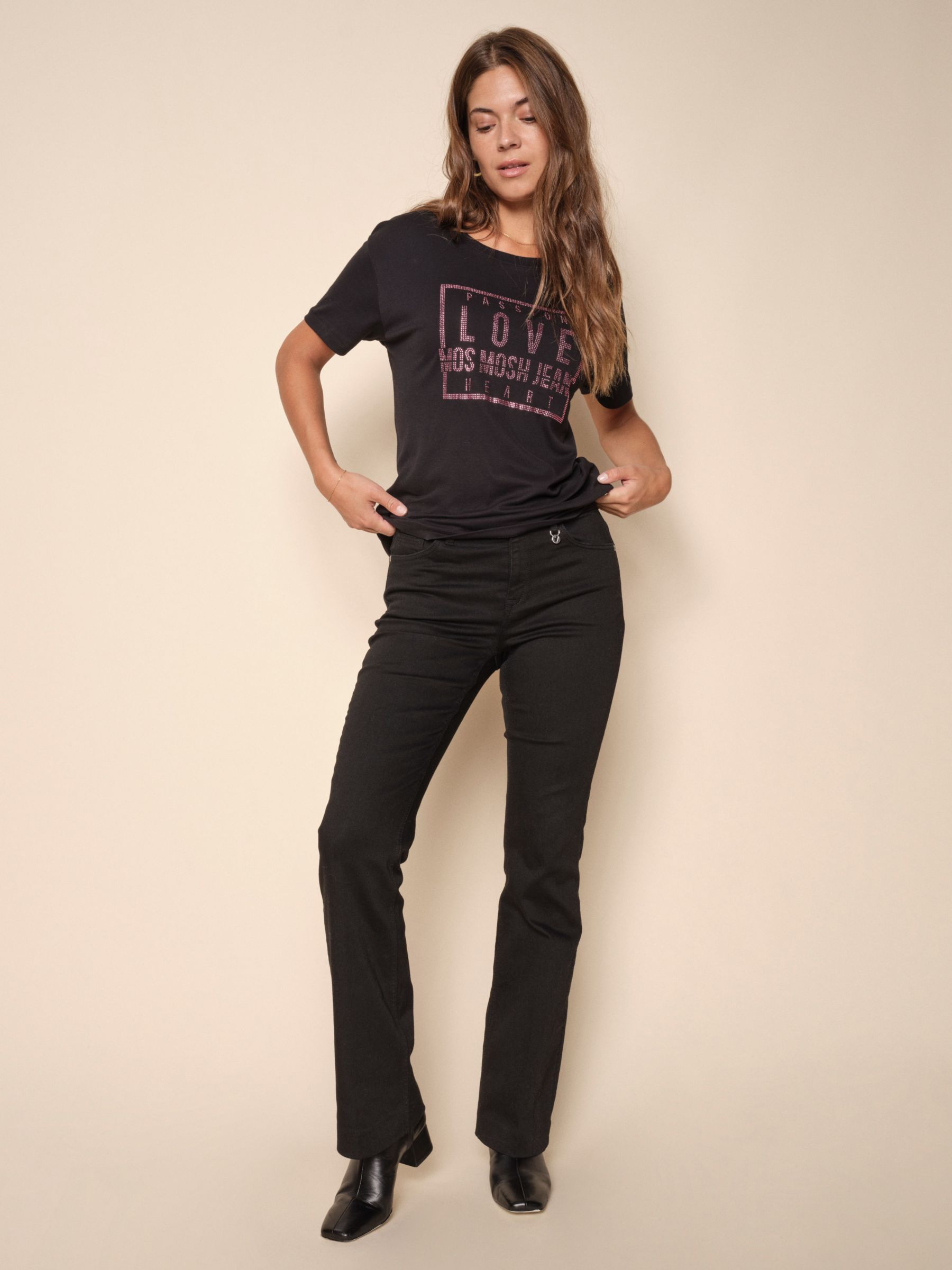 MOS MOSH Alli Hybrid Stretch Flared Jeans, Black at John Lewis & Partners